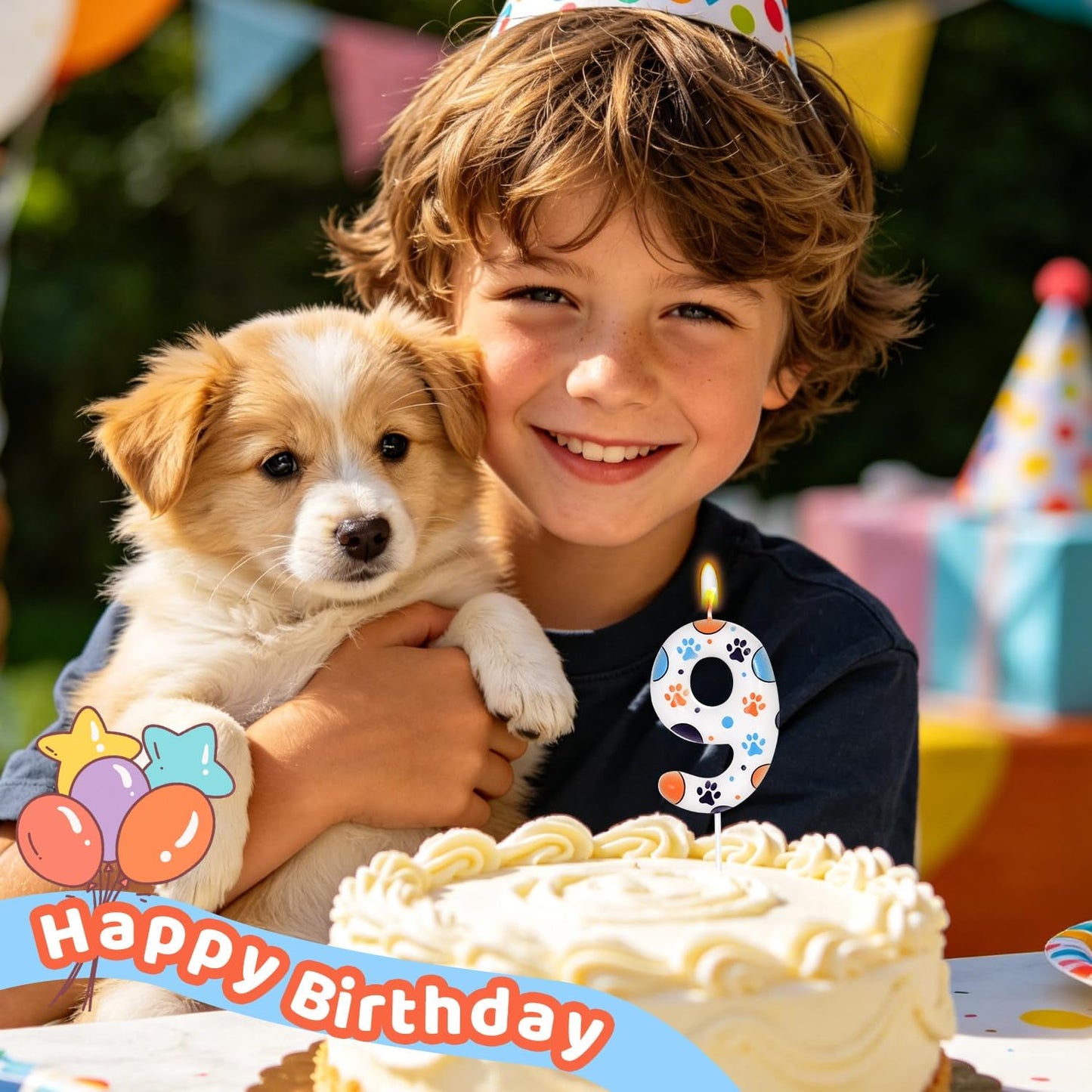 Number 9 Blue Dog Birthday Candle, Cute Dog Paw Print Cake Topper Candle, Bithday Party Supplies, Cake Decoration for Kid, Pets Celebrations Decor BST326L