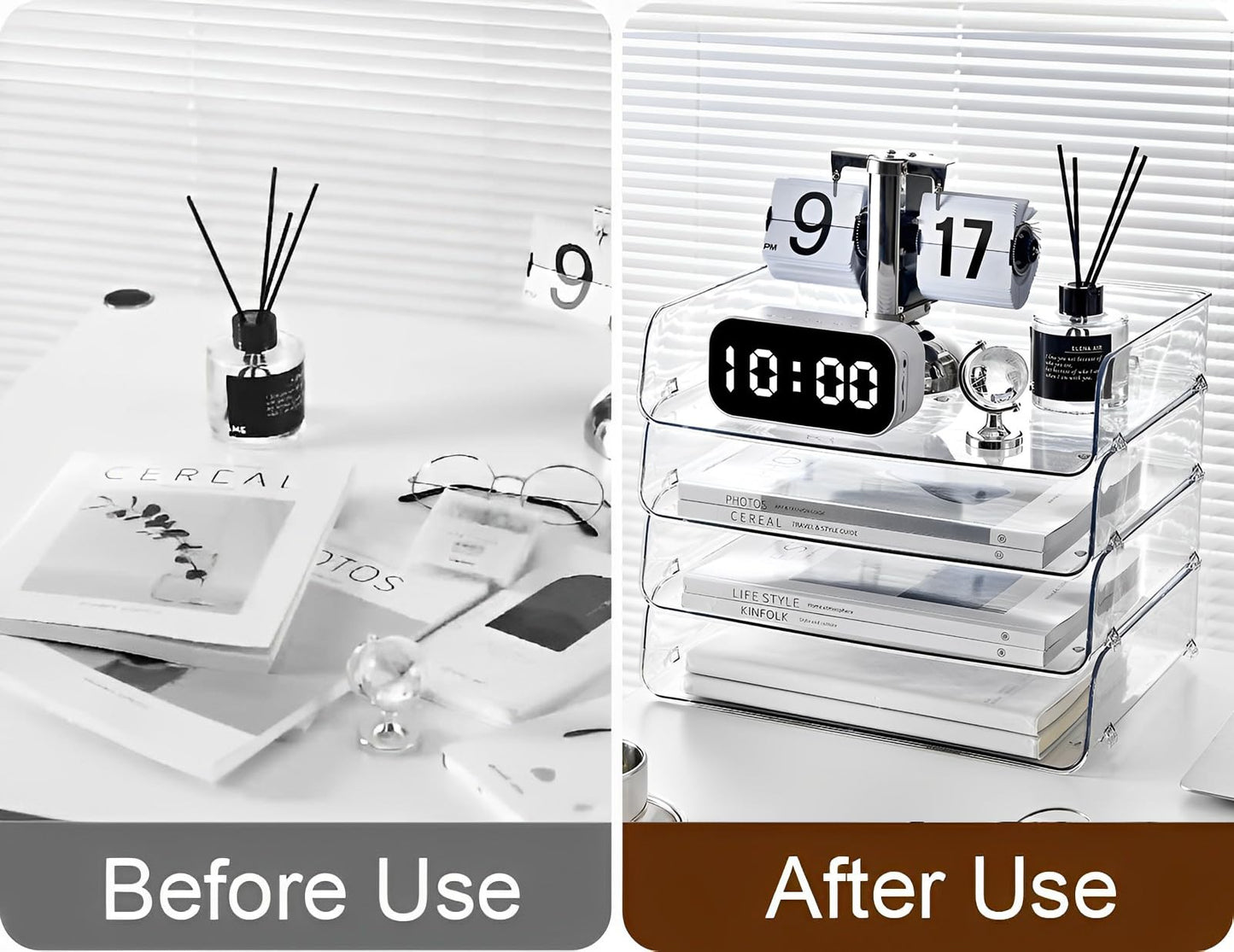 Gagee 4 Pack Paper Organizer for Desk,Stackable Paper Tray Book Holder for Classroom,Office and More,Letter Tray Desk Organizer,Clear BST220