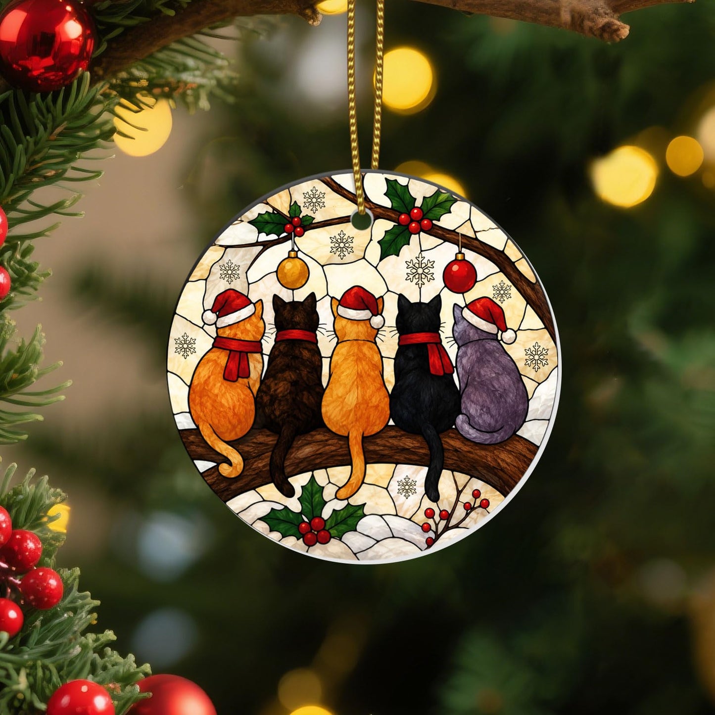 Stained Glass Snowy Owl Ornament – Artistic Ceramic Christmas Decoration for Bird Lovers, Holiday Keepsake Gift 2025 WN420