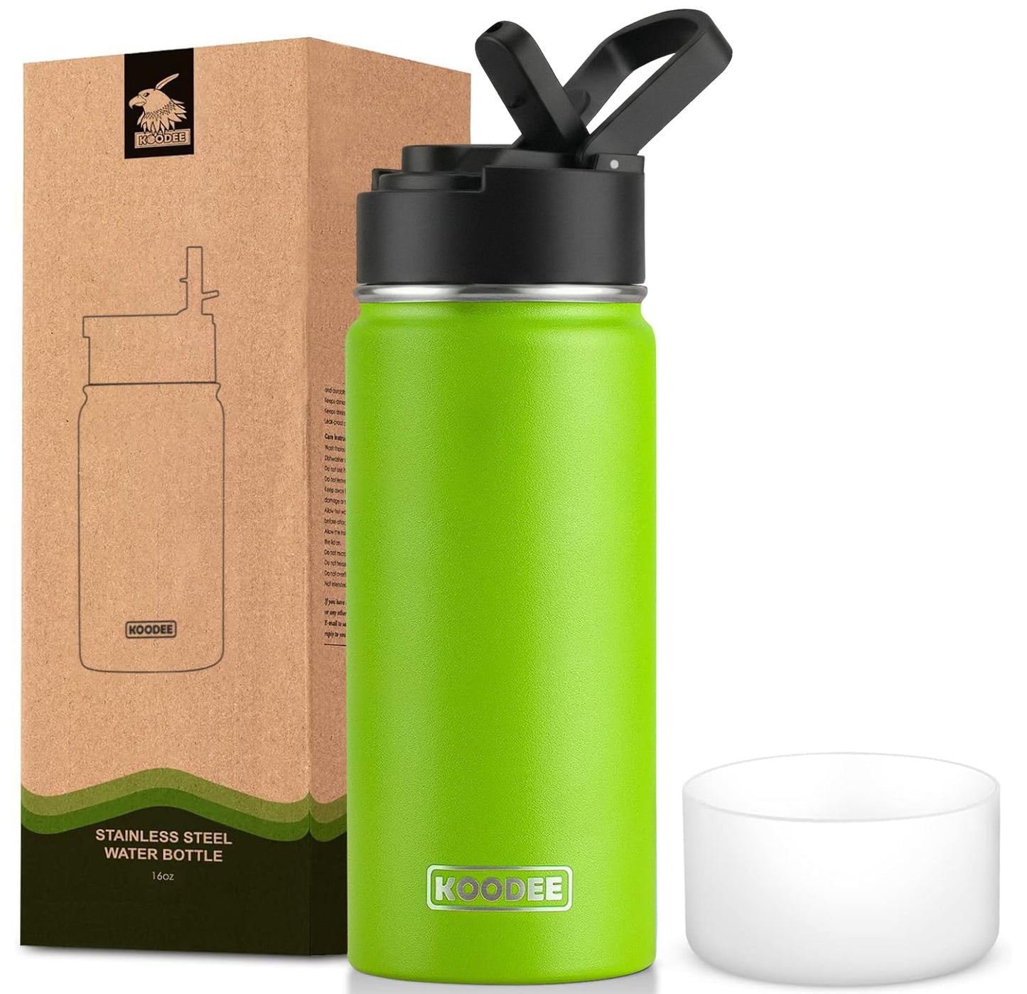 koodee Water Bottle-12 oz Stainless Steel Double Wall Vacuum Insulated Water Bottle for School-Wide Mouth Flask with Straw Lid (Teal) BST220