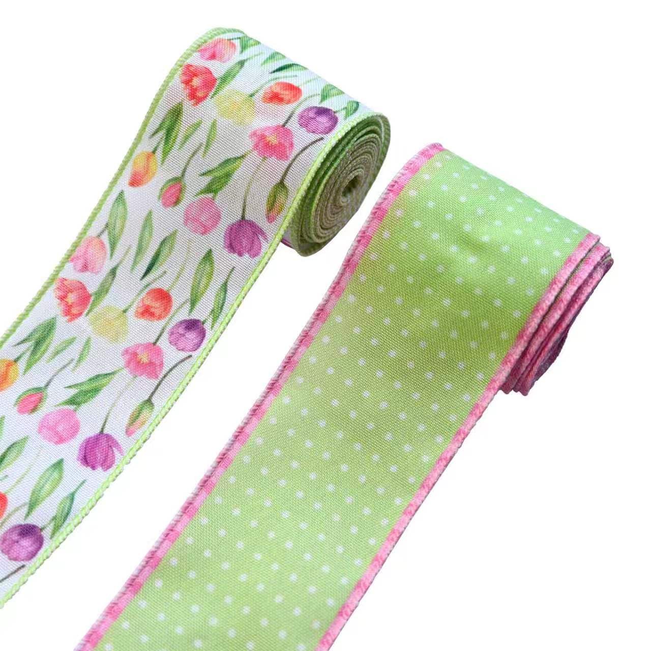 2 Rolls 10 Yards Spring Blue White Floral Wired Ribbons for Wreath Bows Wrapping Gifts, Hydrangea Butterfly Ribbon for Holiday Wedding Birthday Baby Shower Party Décor Summer DIY Crafts 2.5" BST202