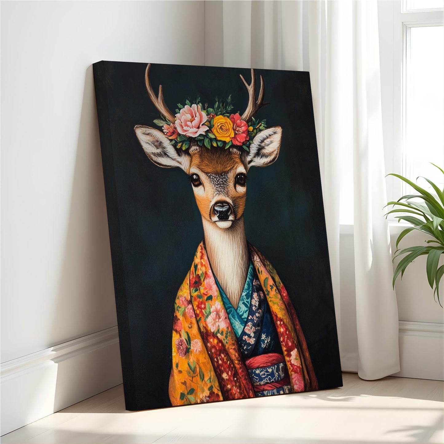 Moose Flower Head Unframed Wall Art Print Poster, Kimono Bathroom Dressing Room Decor Posters Prints for Restroom Home Picture Painting Artwork Gallery 7 (Moose, 16 x 20 inches, Unframed) BST220