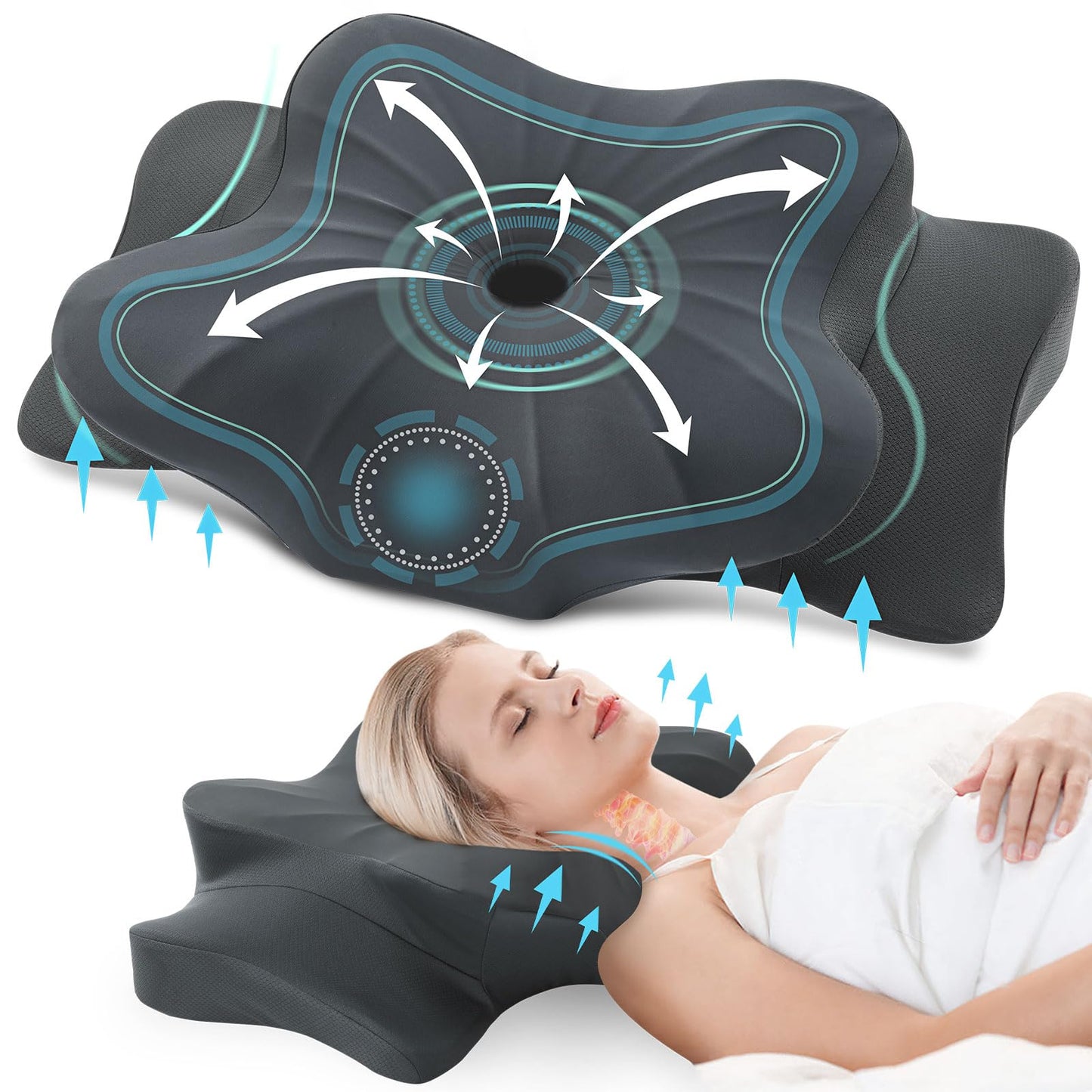 DONAMA Cervical Pillow for Neck and Shoulder,Contour Memory Foam Pillow,Ergonomic Neck Support Pillow for Side Back Stomach Sleepers with Pillowcase-Standard Size BST220