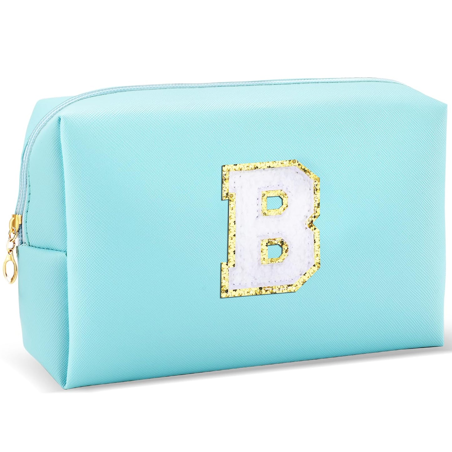 URSKYTOUS Gifts for Girls Initial Makeup Bag Personalized Cosmetic Bag with Zipper Cute Travel Toiletry Bag Waterproof PU Preppy Makeup Pouch Birthday Gift for Teen Girls Women(Blue P) BST326L
