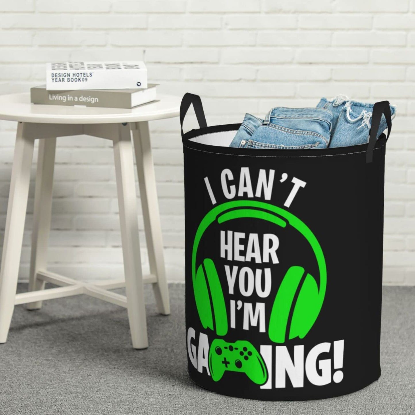 38L Round Laundry Hamper Video Game Controller Background Storage Basket Waterproof Coating Gaming Gadgets Organizer Bin For Nursery Clothes Toys BST202