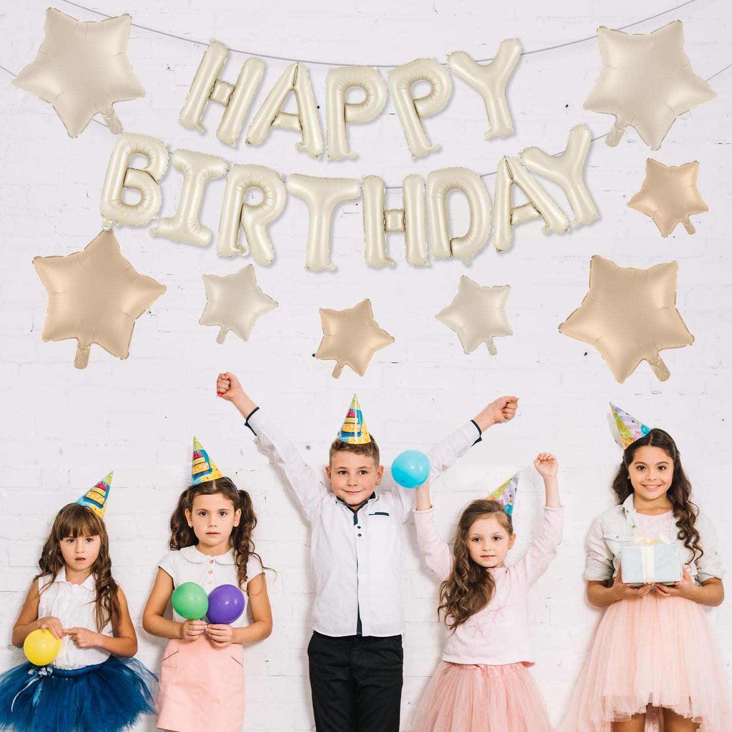 Happy Birthday Balloons Banner, Rainbow Happy Birthday Foil Balloons 16 Inch Foil Letter Balloon with 8 Pcs Gradient Blue Pink Star Balloon for Women Men Boys Girls Birthday Party Decoration WN420