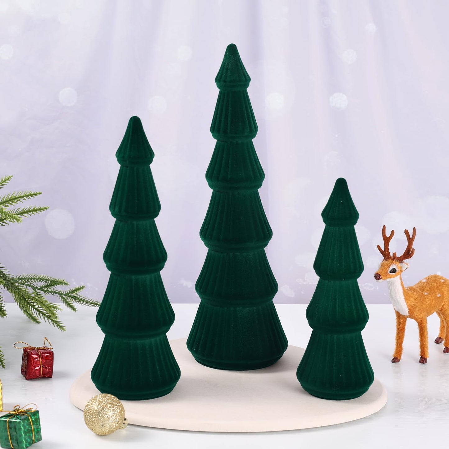 Wooden Christmas Tree Figurine, 3 Pcs Tabletop Xmas Tree, Christmas Centerpiece Decor for Home Entryway Mantel Shelf Table Fireplace Holiday (White-Wood) BST326H