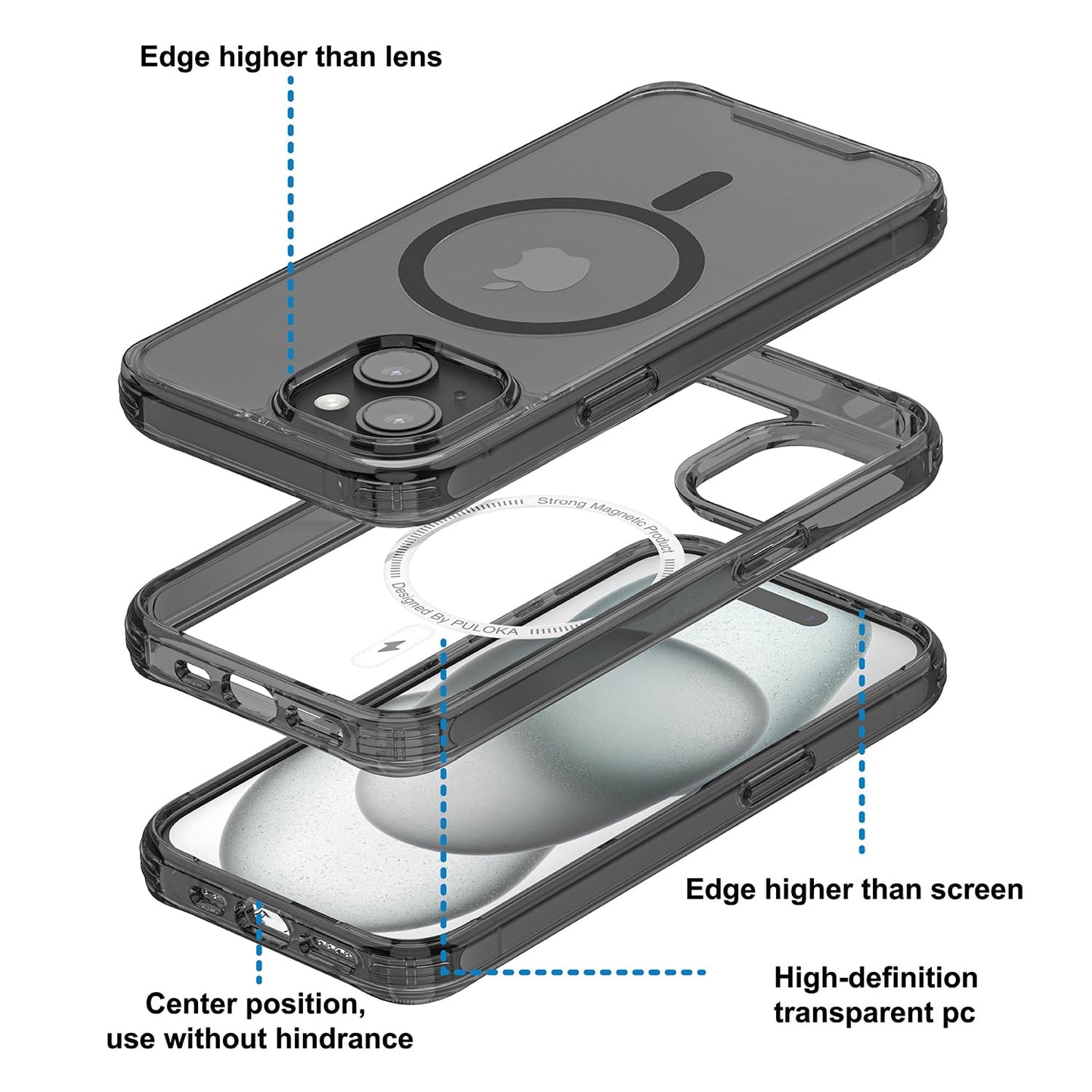 PULOKA for iPhone 14 Pro Transparent Case, Compatible with MagSafe, Clear Protector Slim Cover, Magnetic Phone Case for iPhone 14 Pro 6.1 inch Balck WN420