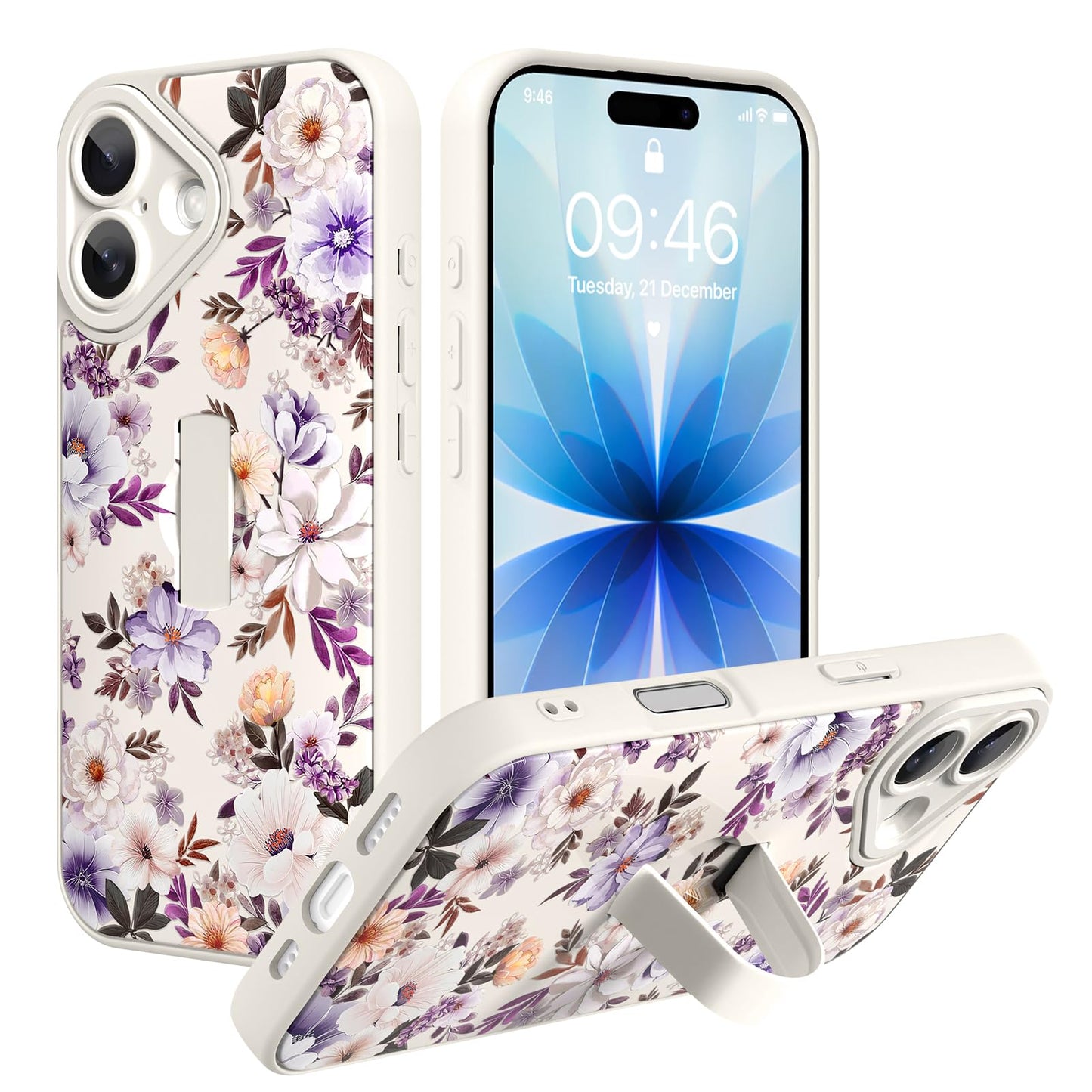 Compatible with iPhone 13 Case, Cute Cheetah Leopard Pattern | Built in Adjustable Wrist Strap Grip Hand Holder Stand Shockproof Kickstand Cover for Women Girls (Black White) WN420