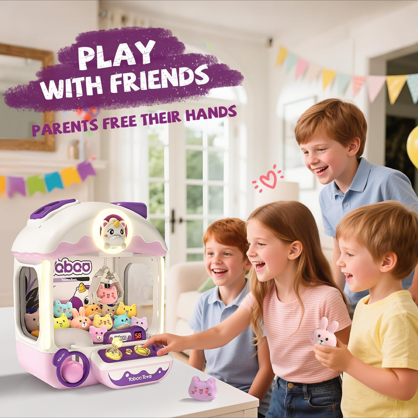 64 PCS Large Claw Machine for Kids Bunny, Vending Machine Toys for Girls 5 6 7 8 Year Old, Candy and Prize Electronic Dispenser Game Ages 5-7 6-8, Birthday Gift for 3 4 5 6 Year Old DD1210