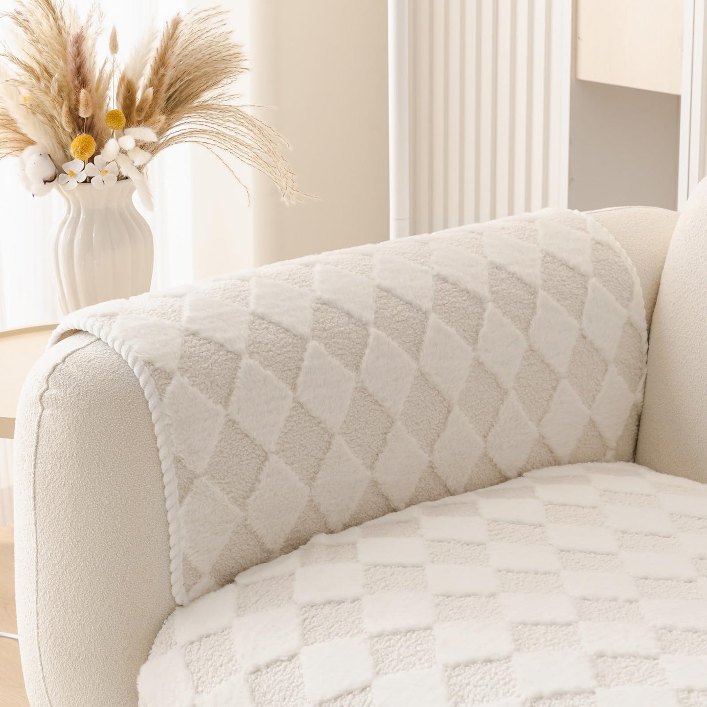 HANDONTIME Fuzzy Dog Couch Cover Washable, Pet-Friendly Sofa Covers Non-Slip Geometric Jacquard Pet Protector Furniture Cover for 3 Cushion Sofa Cozy Fuzzy Dog Mat for Couch (Grey, 35.4" x 70.9") BST202