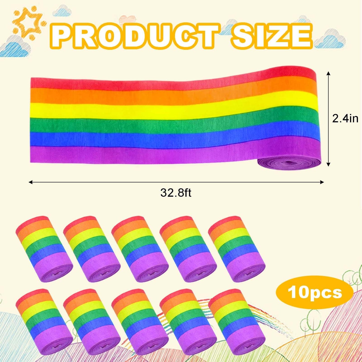 14 Rolls Rainbow Crepe Paper Streamers 459.2 ft Colorful Crepe Rolls Rainbow Party Streamers Crepe Paper for Pride Day Gay LGBT Birthday Bridal Baby Shower Party DIY Crafts BST326L