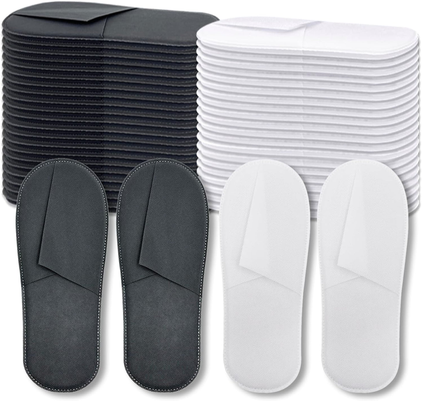 20 Pairs Disposable Slippers Bulk – 10 White & 10 Gray Disposable Slipper for Guests, Hotel Spa Guest Slippers Closed‑Toe for Travel Home WN420