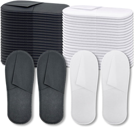 20 Pairs Disposable Slippers Bulk – 10 White & 10 Gray Disposable Slipper for Guests, Hotel Spa Guest Slippers Closed‑Toe for Travel Home WN420