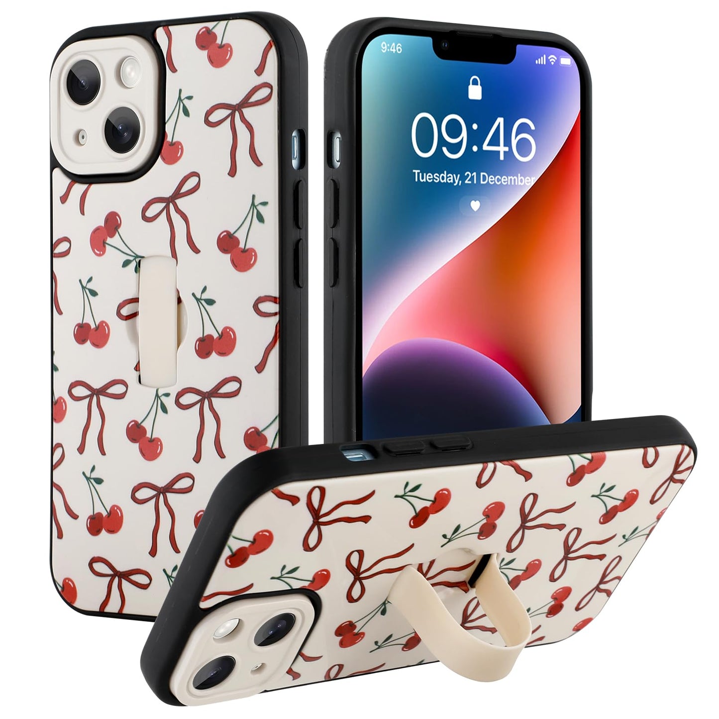 Compatible with iPhone 13 Case, Cute Cheetah Leopard Pattern | Built in Adjustable Wrist Strap Grip Hand Holder Stand Shockproof Kickstand Cover for Women Girls (Black White) WN420