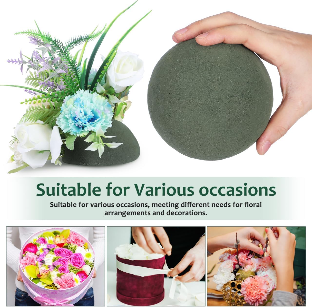 BESTOYARD Floral Foam Full Balls, 4.72" W x 4.72" H Round Green Dry & Wet for Flower Fresh or Artificial Flower Arrangements, Florist Ball for Craft Supplies, Wedding, Birthdays, Home Decor BST326H