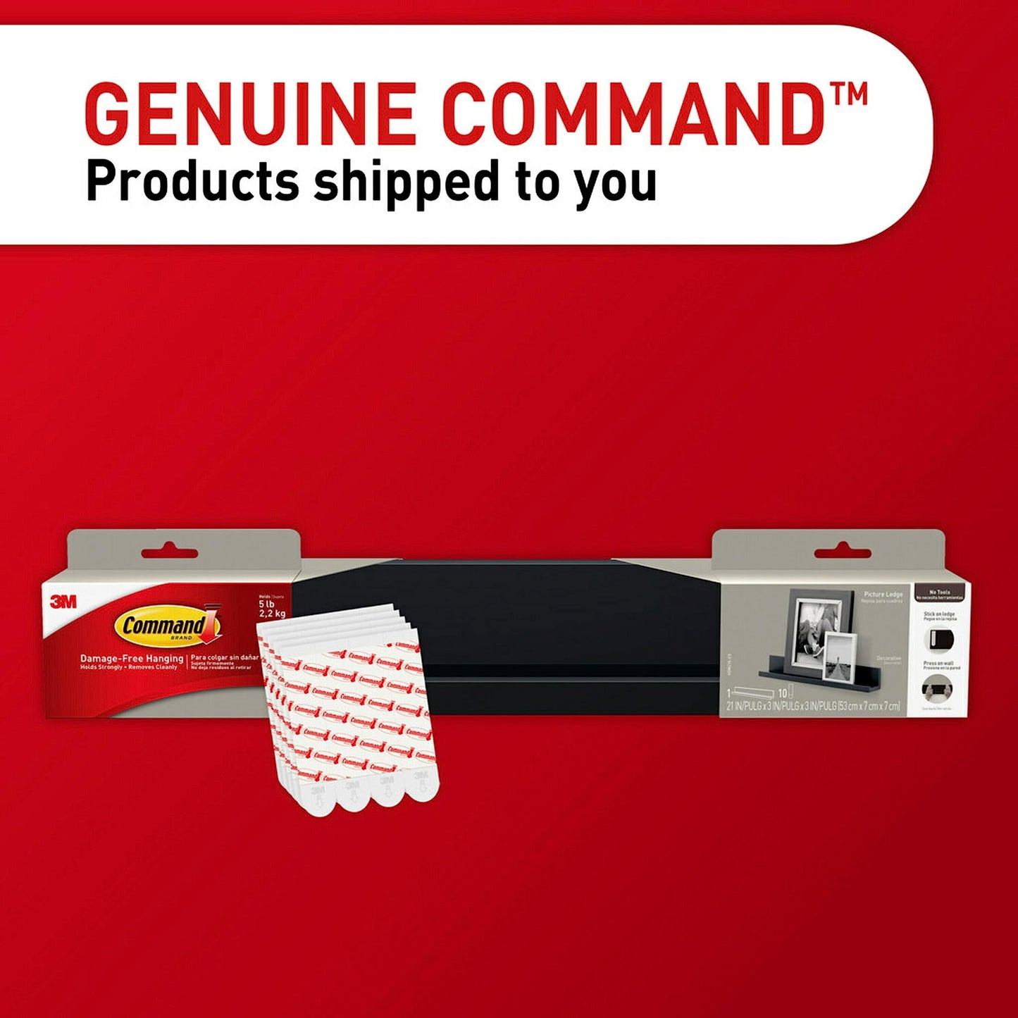 Command Picture Ledge, 21" Damage Free Hanging Floating Shelf with Adhesive Strips RD12