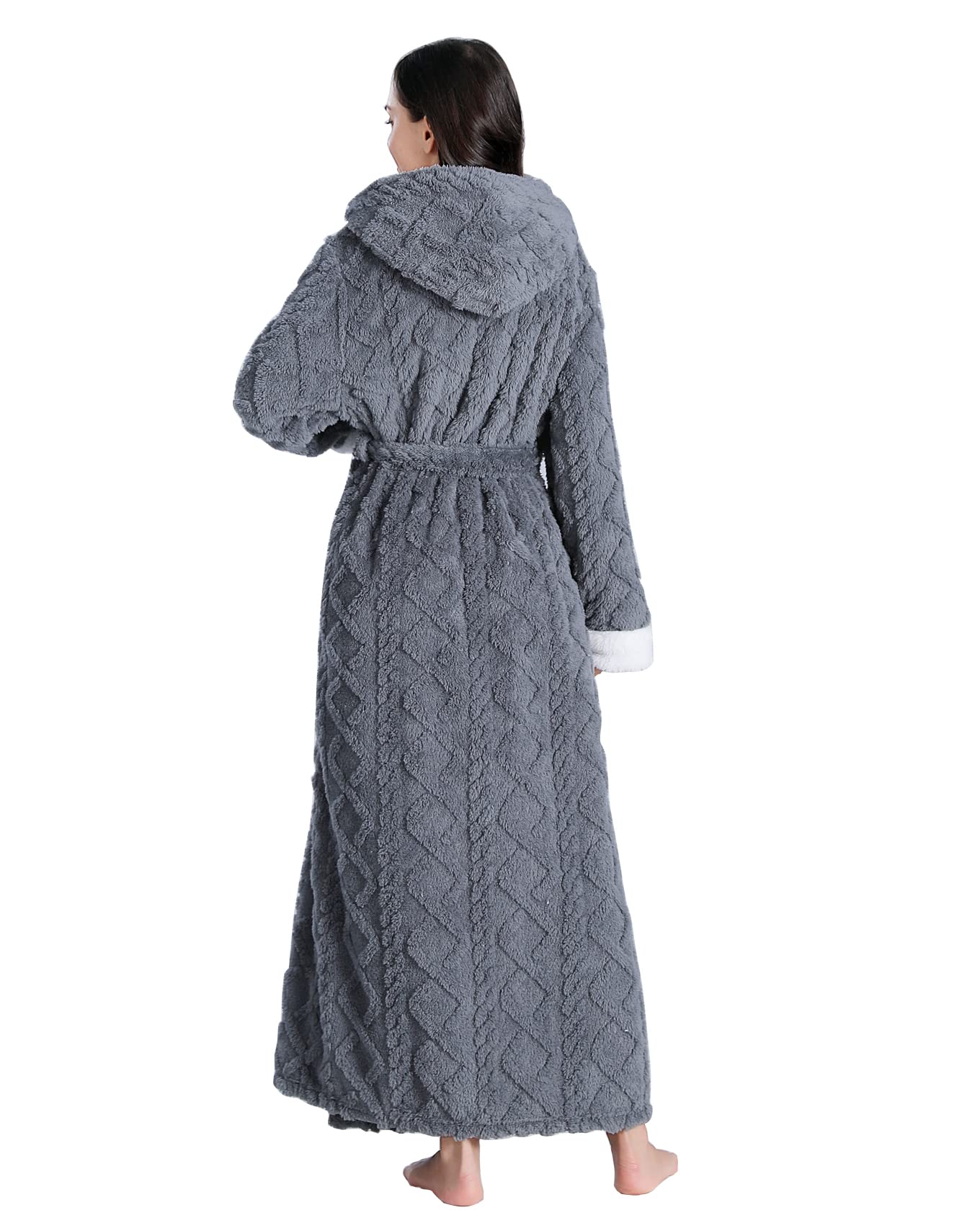 LKG women's robes long plush hooded ladies shower luxury christmas warm fuzzy robes house coat bathrobe for women full length WN420
