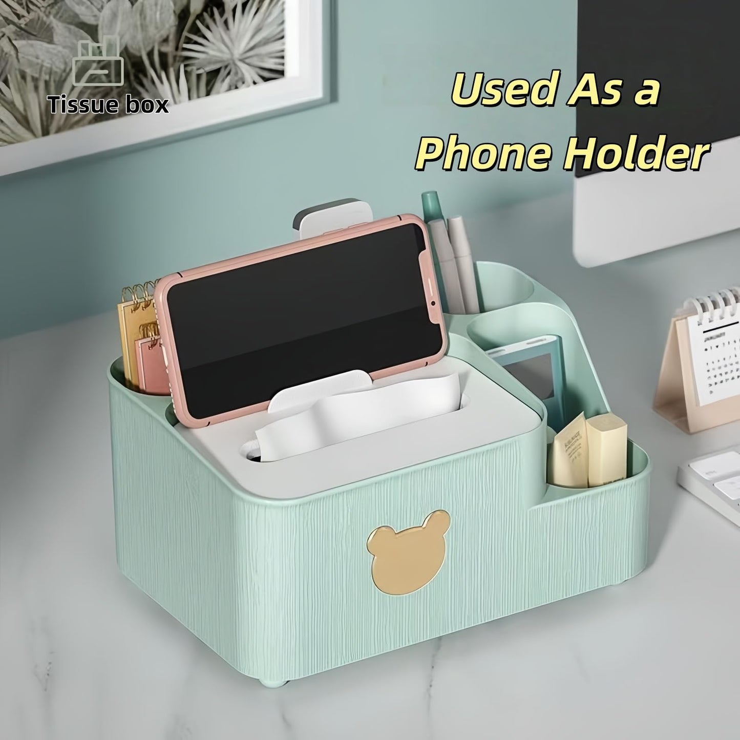 Multifunctional Tissue Box Cover with Storage,Square Tissue Box Holder and Remote Box,Modern Cube Tissue Cover Bedside Organizer for Nightstand End Table. BST220