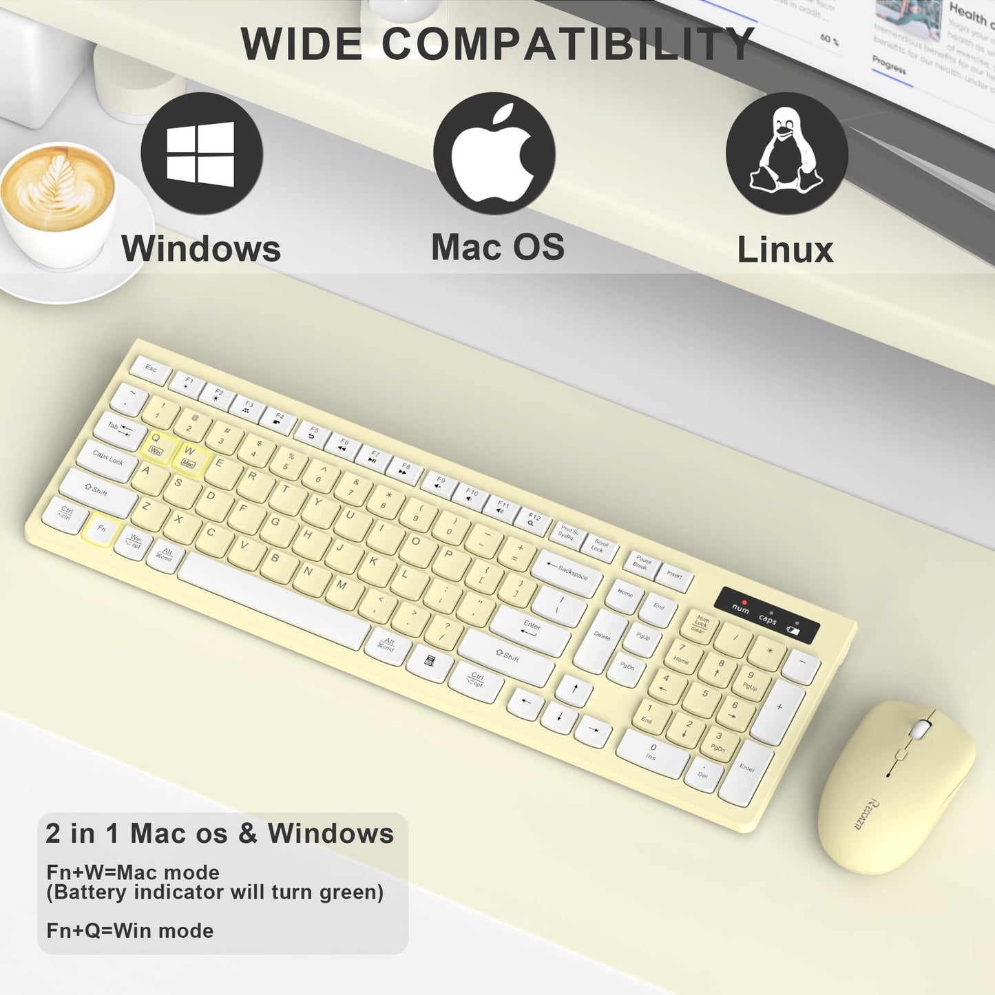 Wireless Keyboard and Mouse Combo, Full-Sized Wireless Keyboard and Adjustable DPI Mouse, 2.4GHz USB Receiver, Silent Keyboard and Mouse for PC, Windows, MAC, Desktop, Laptop (Avocado Green)