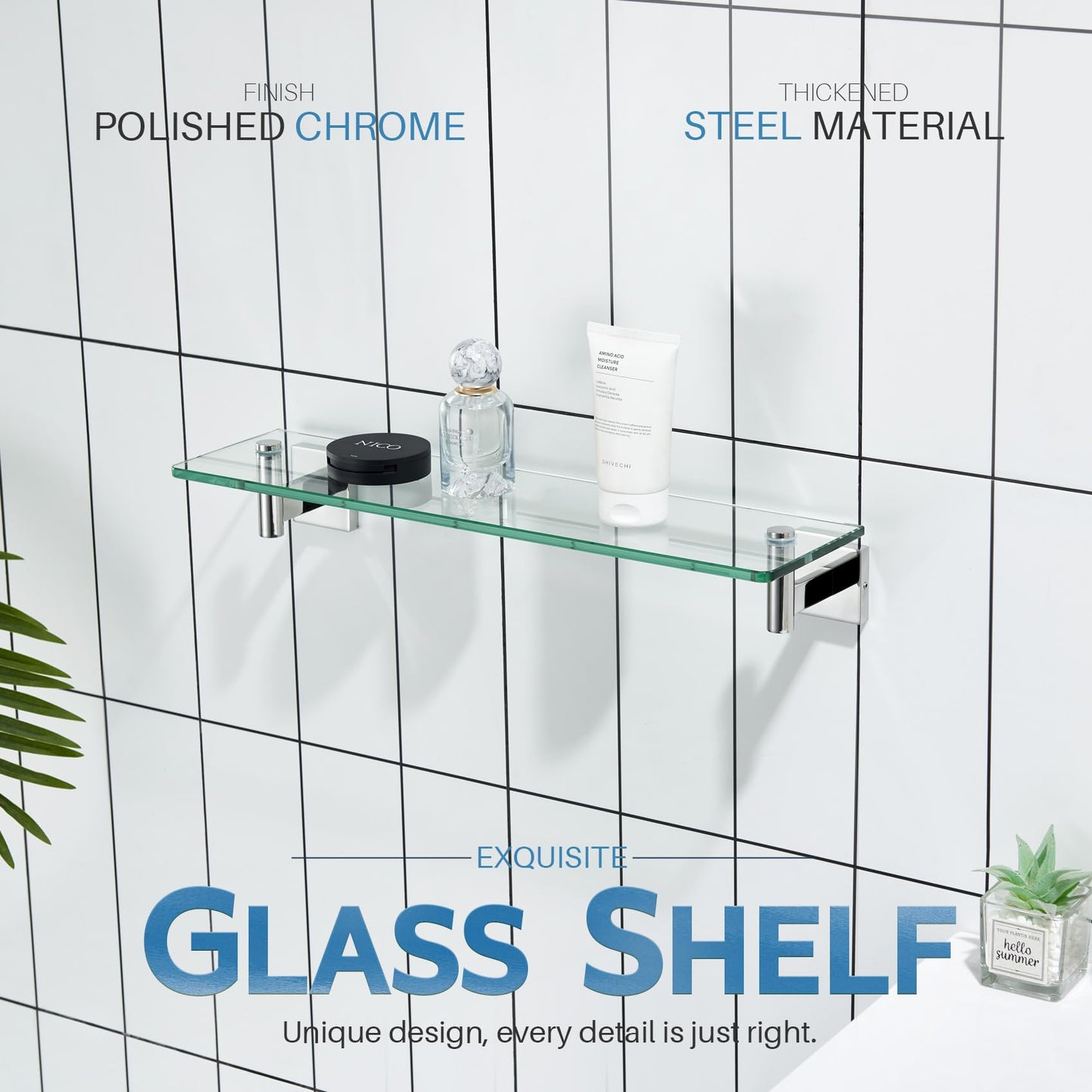 KOKOSIRI Wall Shelves Bathroom Hardware Glass Floating Shelf 12-Inch for Bedroom, Living Room, Kitchen, Hanging Rack Champagne Bronze B1105CPG-L12 BST202