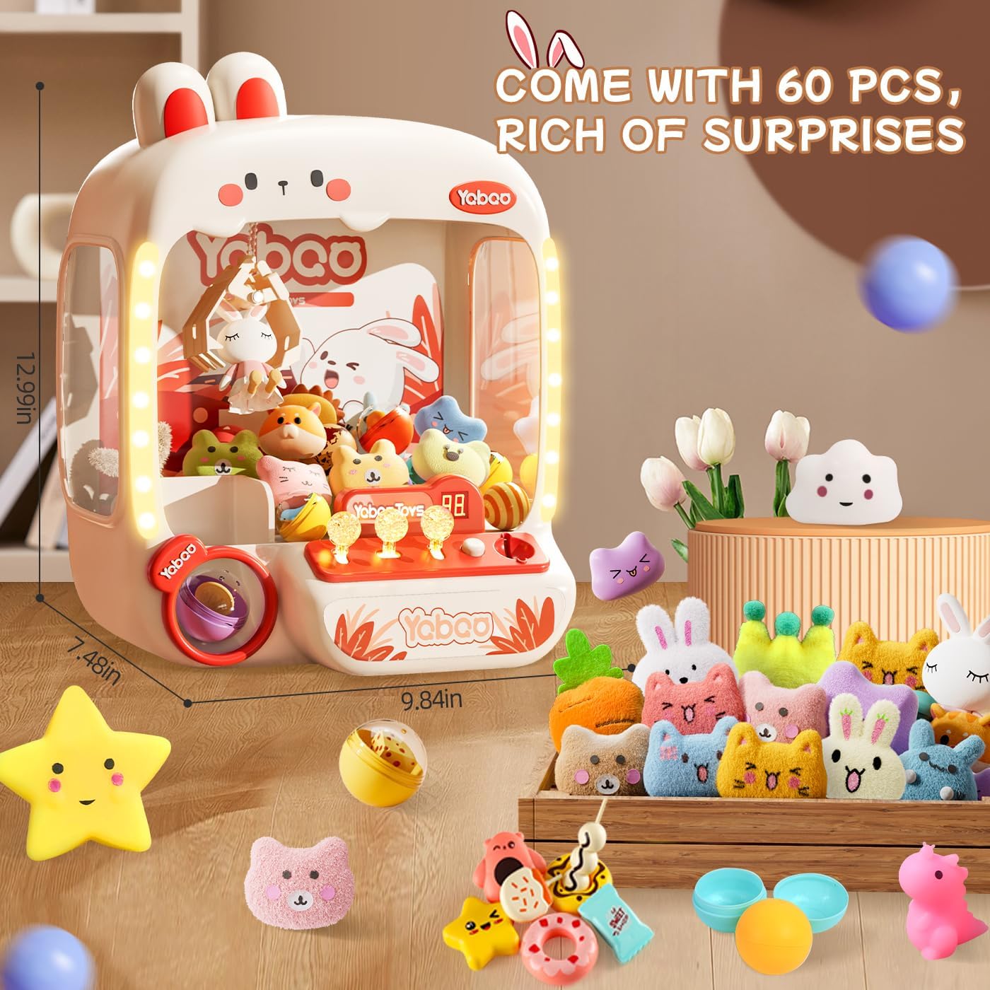 64 PCS Large Claw Machine for Kids Bunny, Vending Machine Toys for Girls 5 6 7 8 Year Old, Candy and Prize Electronic Dispenser Game Ages 5-7 6-8, Birthday Gift for 3 4 5 6 Year Old DD1210