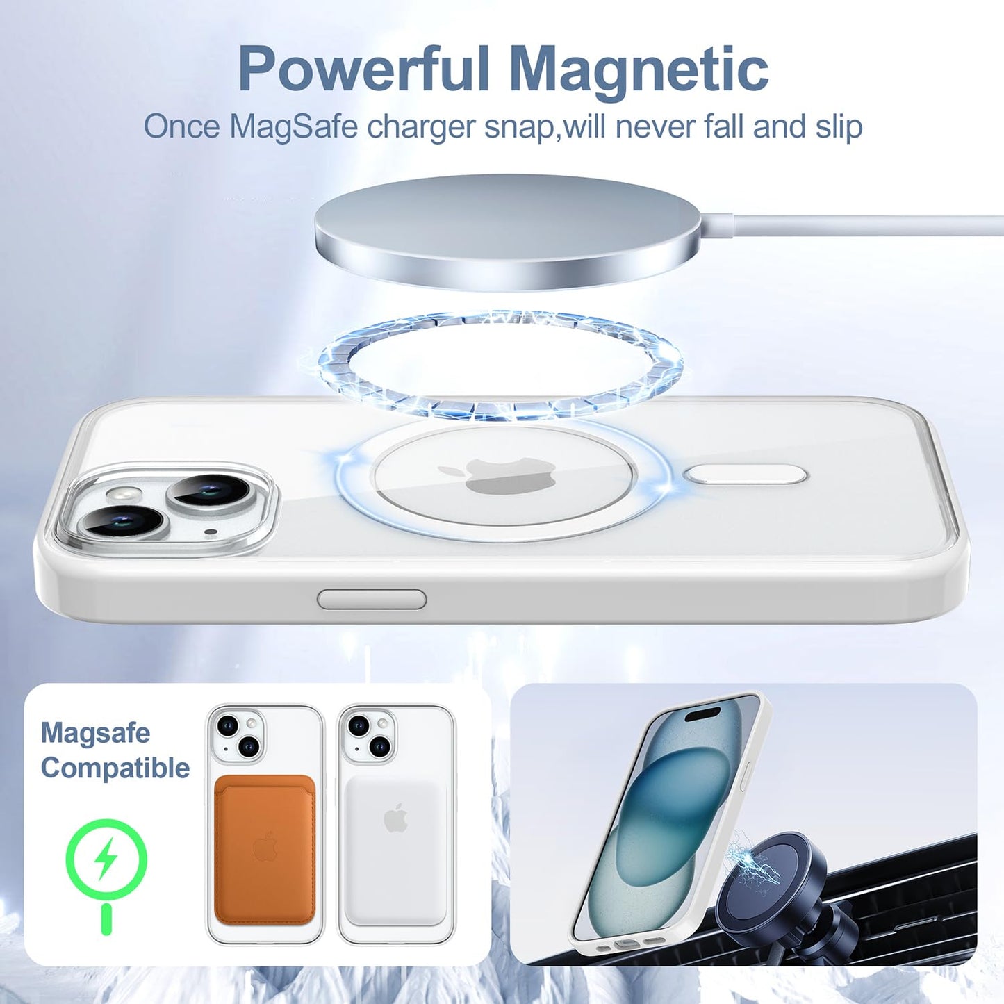 PULOKA for iPhone Case Compatible with Magsafe, Color Bumper & Clear TPU Back Hybrid Shockproof Cover (White, iPhone 16 Pro Max) WN420