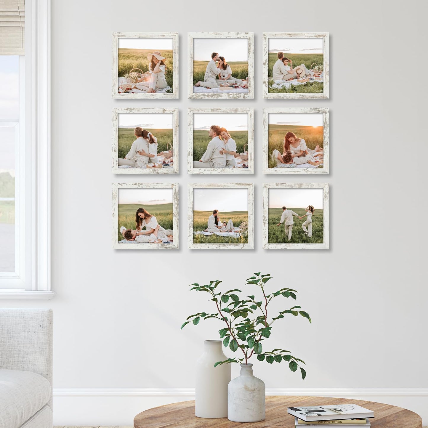 YESKAY 8x10 Picture Frame Set of 9, Display Pictures 5x7 with Mat or 8 x 10 Without Mat, Multi Photo Frames for Wall Mounting or Table Top Display, Blue BST326H