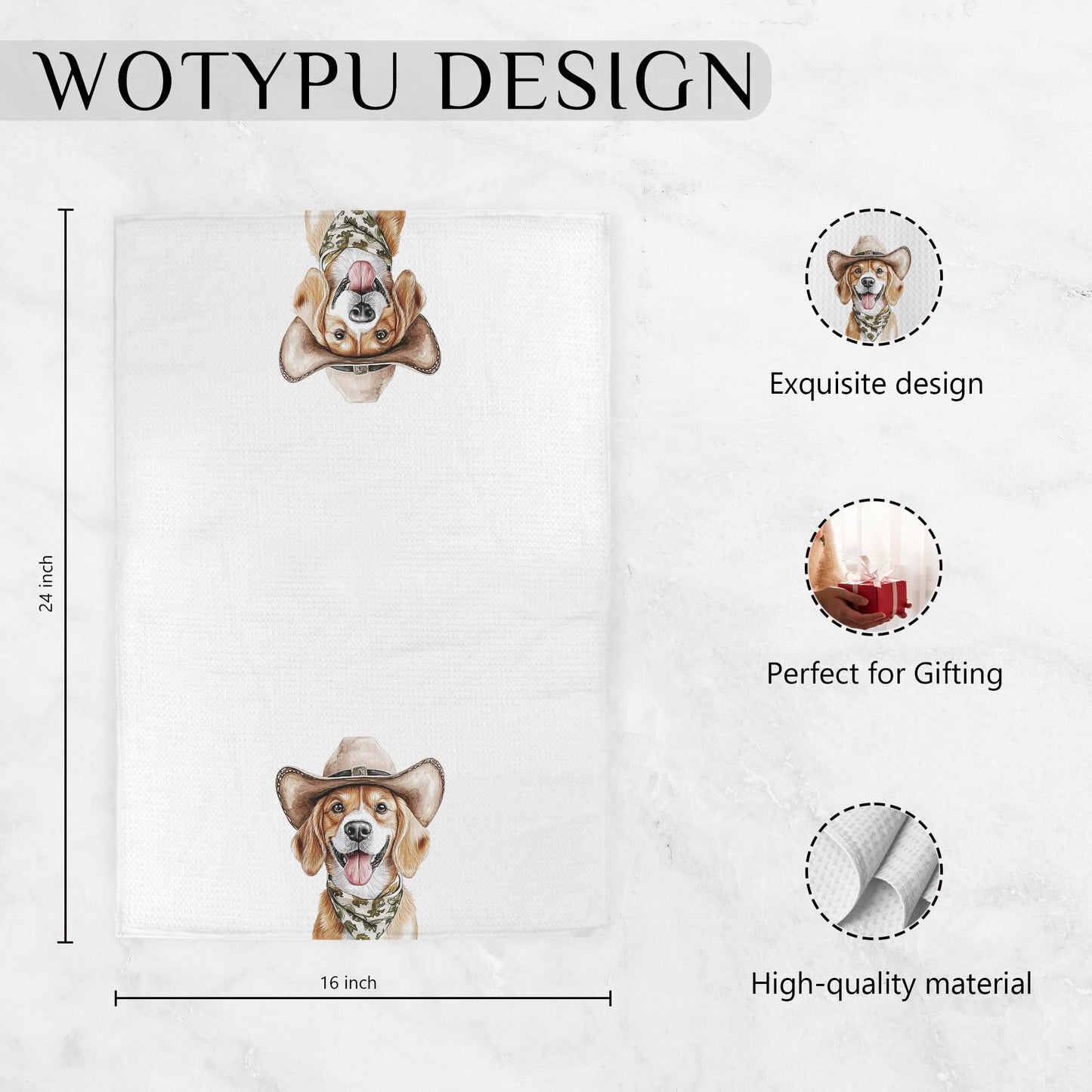 Beagle Gift Kitchen Towels, Beagle Lover Gifts Dish Tea Towel for Kitchen Decor, Funny Western Dog Hand Towels for Bathroom Decor, 16x24 Inch BST326L