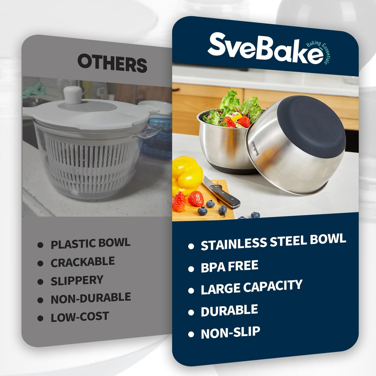 Stainless Steel Salad Spinner, 4.8 Qt Vegetable Washer, BPA-Free Lettuce Dryer with Crank Design, Easy Clean, Non-Slip Base - Transparent Lid BST220