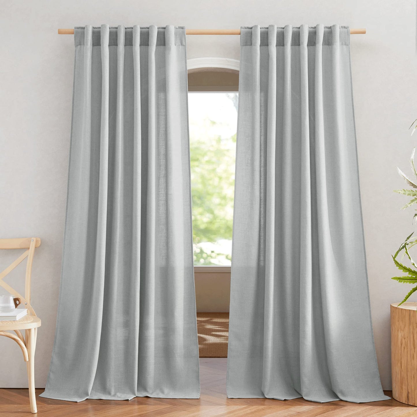 NICETOWN White Semi Sheer Kitchen Curtains 30 inch Length, Rod Pocket & Back Tab Faux Linen Blend Privacy with Light Filtering Window Drapes for Cafe, W34 x L30, 2 Panels BST220
