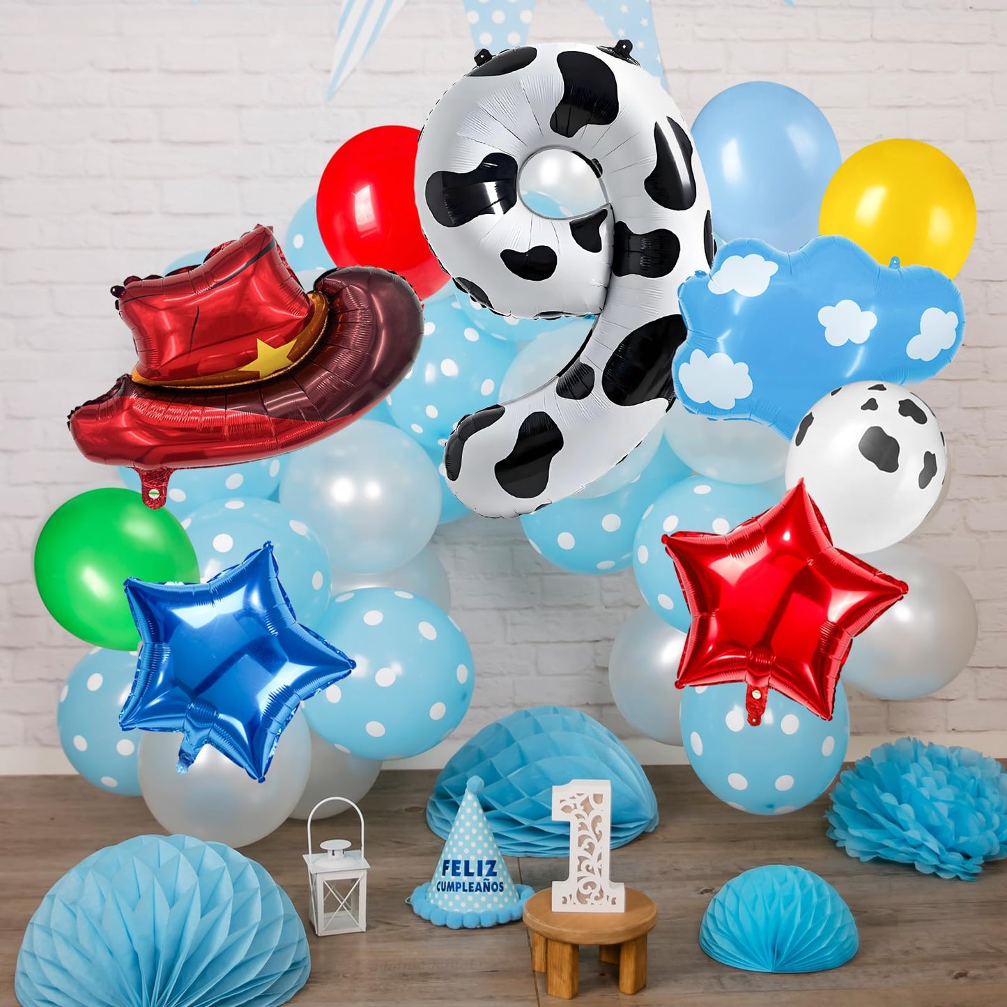 11-Pack Cowboy Theme Balloon Set, Farm Theme Decorations, Balloons with Hats and Clouds, Boys and Girls Birthday Party Supplies (1) BST202