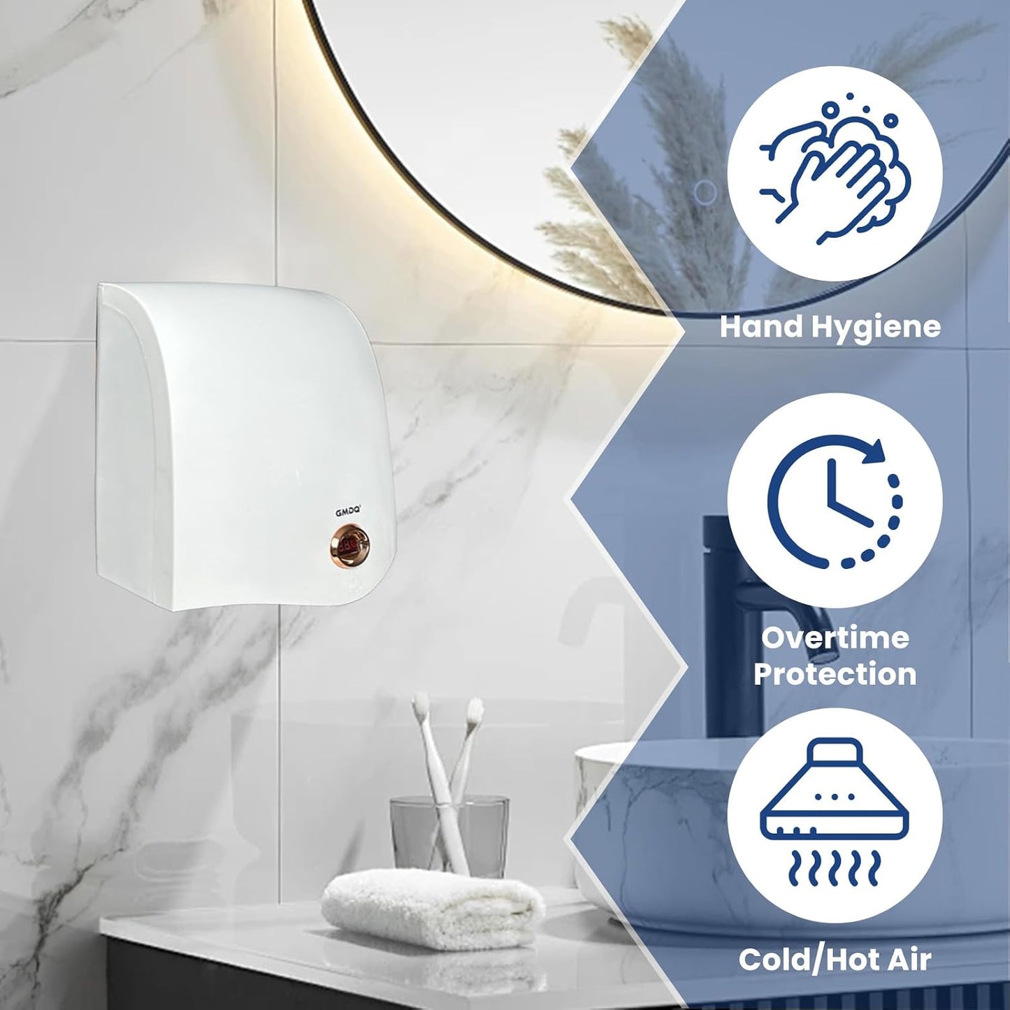 1600W Powerful Hand Dryers for Bathrooms Commercial, Electric Hand Dryer Touchless, Extra Quiet Low Noise(40db), Wall Mounted Type DD1210