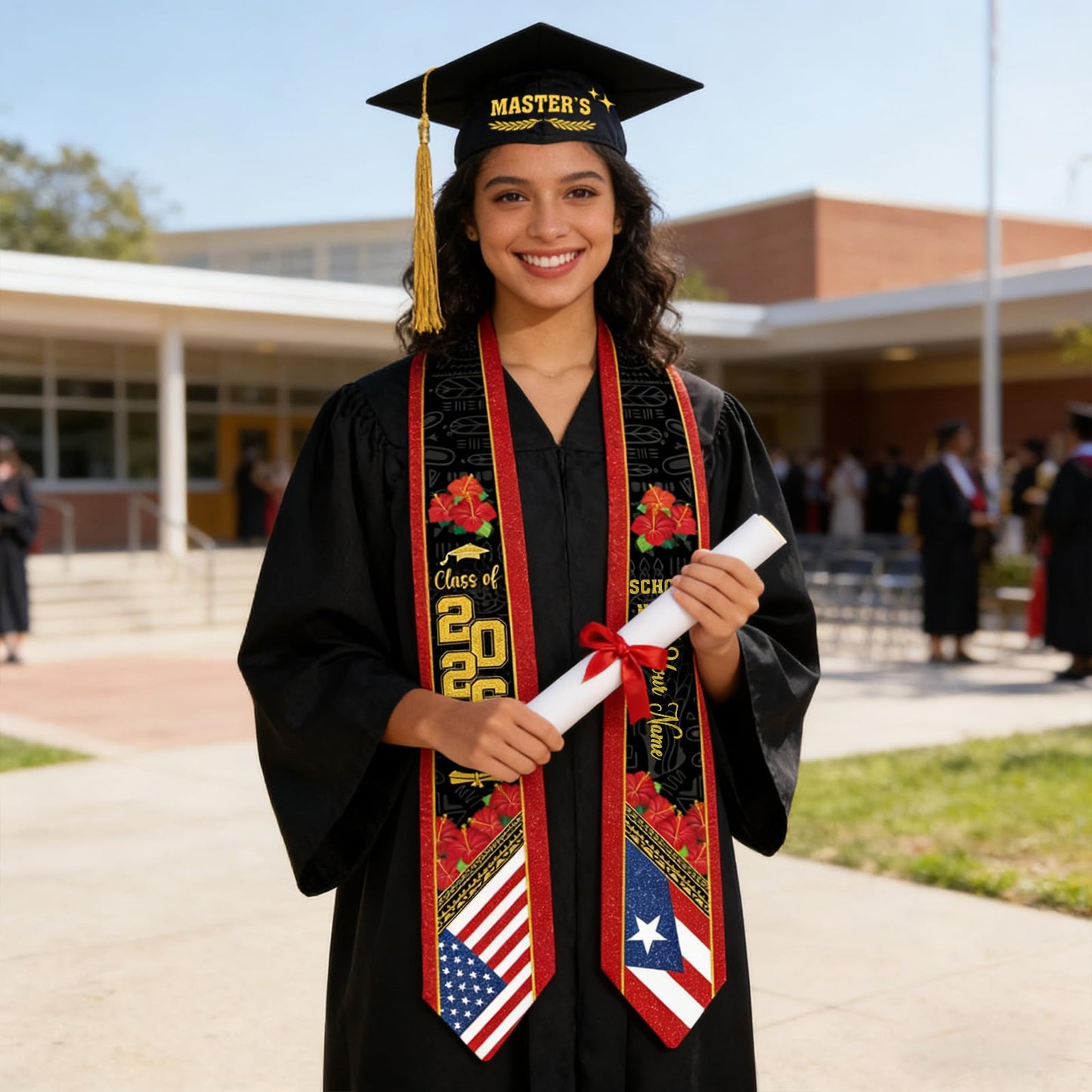 Dazoratix Filipino Graduation Stole 2026 - Philippines American Flag Sash Personalized Custom Glitter Iron on Letters Patches DIY Customize Transfer Stickers for Senior Student School Grad Decorations BST326L