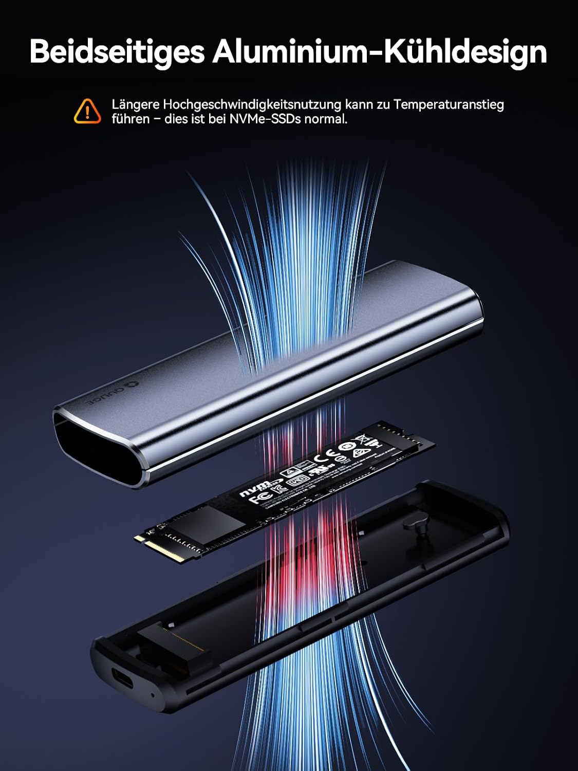QUUGE NVMe M.2 USB 3.2 SSD Enclosure, USB-C Adapter USB 3.2 Gen 2 10Gbps, Hard Drive Enclosure Aluminum Alloy for PCIe M-Key/M+ B-Key SSDs (2230/2242/2260/2280), Tool-Free, Includes USB CC Cable WN420