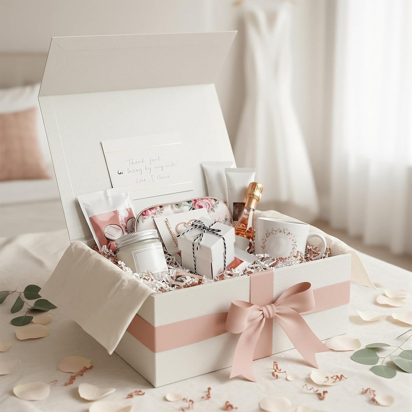 Resurhang 6 Pack Bridesmaid Proposal Wedding Gift Box with Ring Necklace Holder Foldable Gift Box with Twine Will You Be My Maid of Honor Bridesmaid Proposal Bridal Shower Wedding Supplies BST202