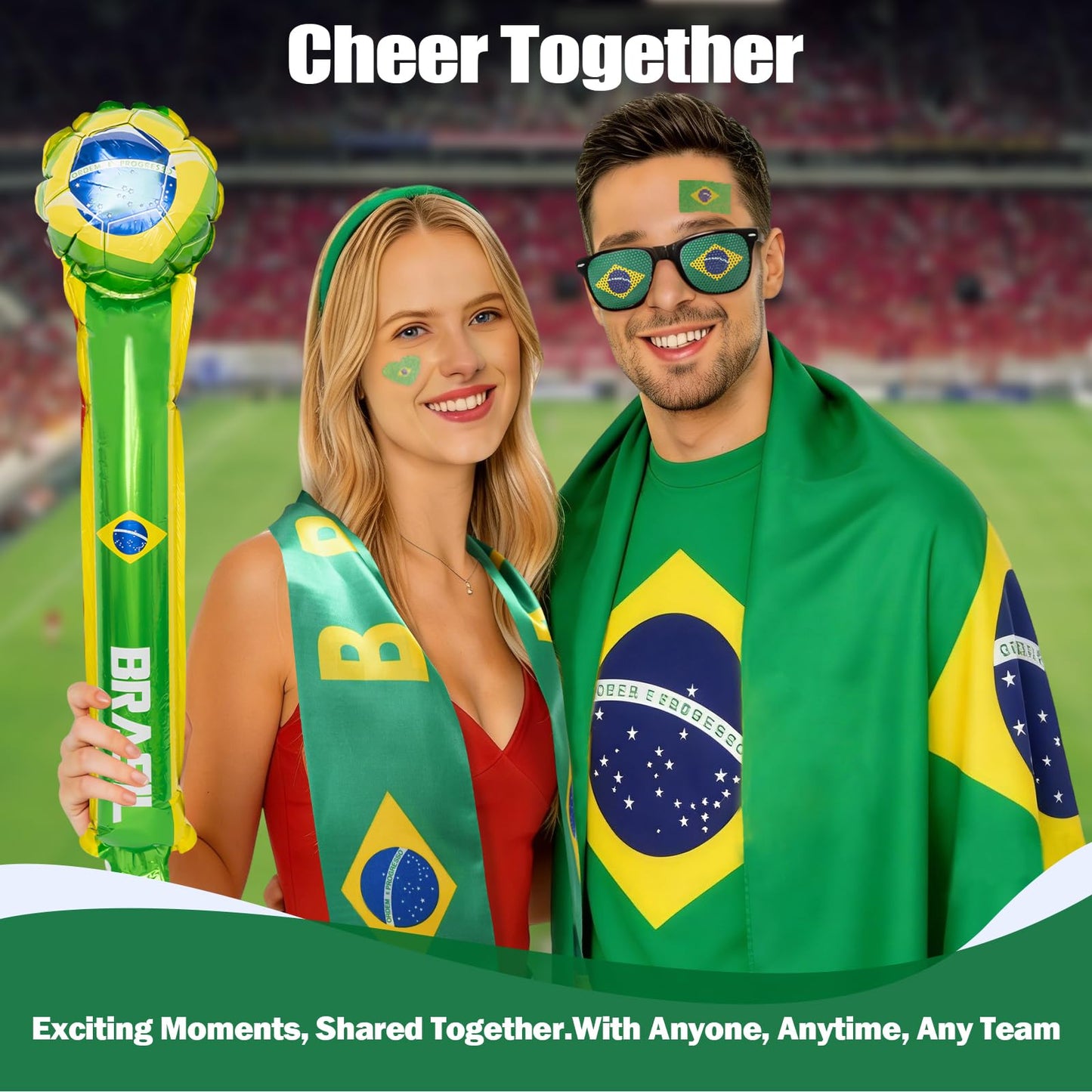 World Cup 2026 Fan Accessories with Large 3x5 ft Flag, Match Tracker Poster, Stickers, Cheering Sticks, Clapper & Scarf, World Cup Decorations Fan kit for Soccer Watch Party, Stadium and Home Cheering BST202