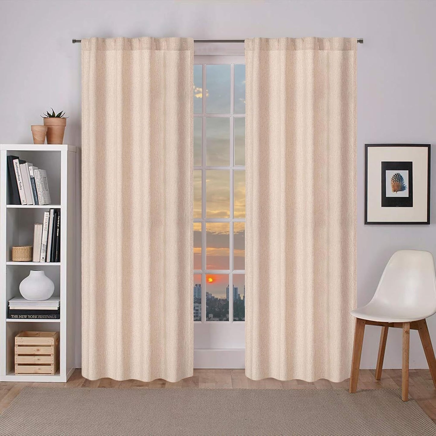 Bedding Craft Curtains 63 Inch Length - White Poly Cotton Slub Drapes with Tab Top, Set of 2, Ideal for Bedroom, Living Room, and Office_ 50x63 inch BST220
