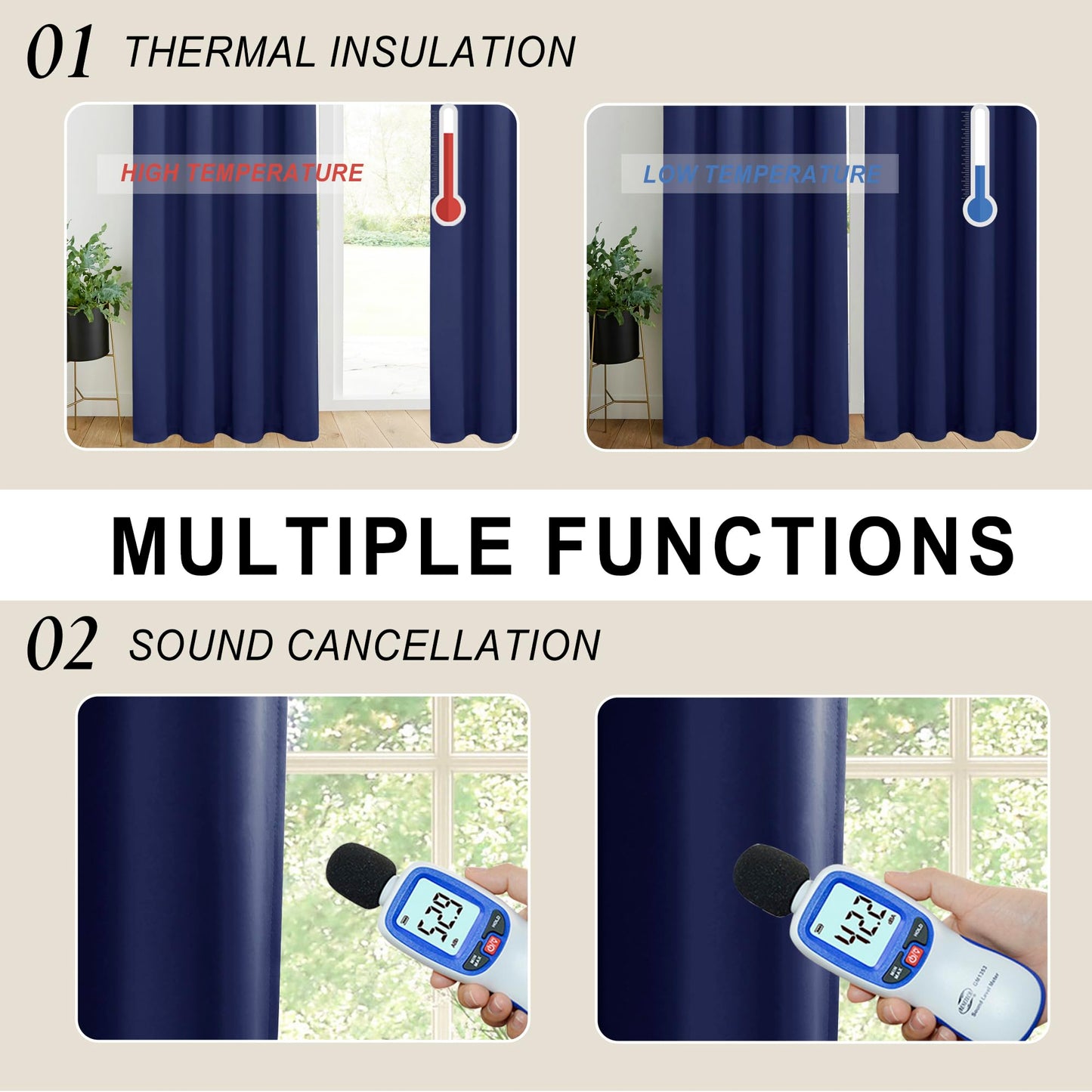 XWZO White Blackout Curtains with Tiebacks - Rod Pocket & Back Tab Heat and Full Light Blocking Window Panels for Bedroom/Nursery, 84 Inches Long Thermal Insulated Draperies, W42 x L84, Set of 2 BST326H