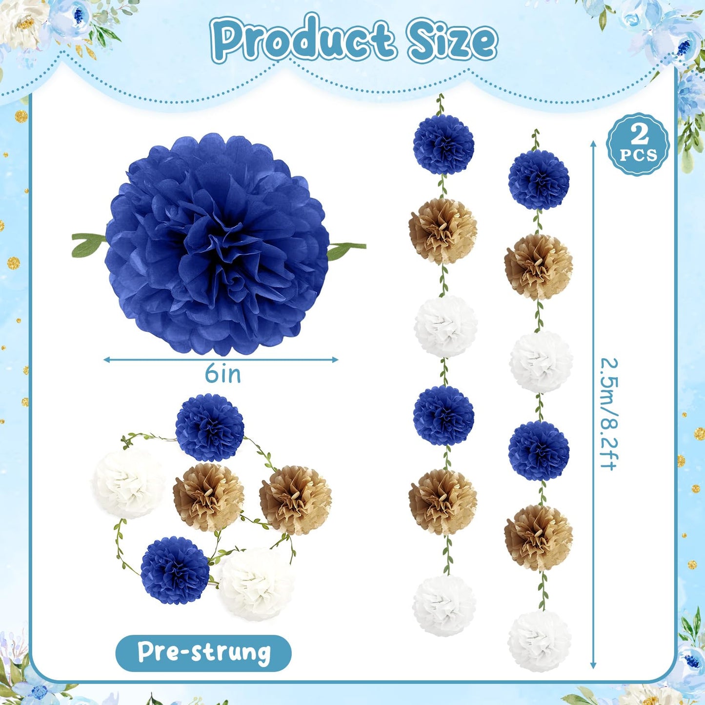 kreat4joy 4pack Pink Purple Tissue Paper Pom Poms Flowers Garland Leaf Ribbon 98.42inches Pre-Strung Reusable Ceiling for Birthday Baby Shower Wedding Bridal Shower Home Event Wall Party Decoration BST220