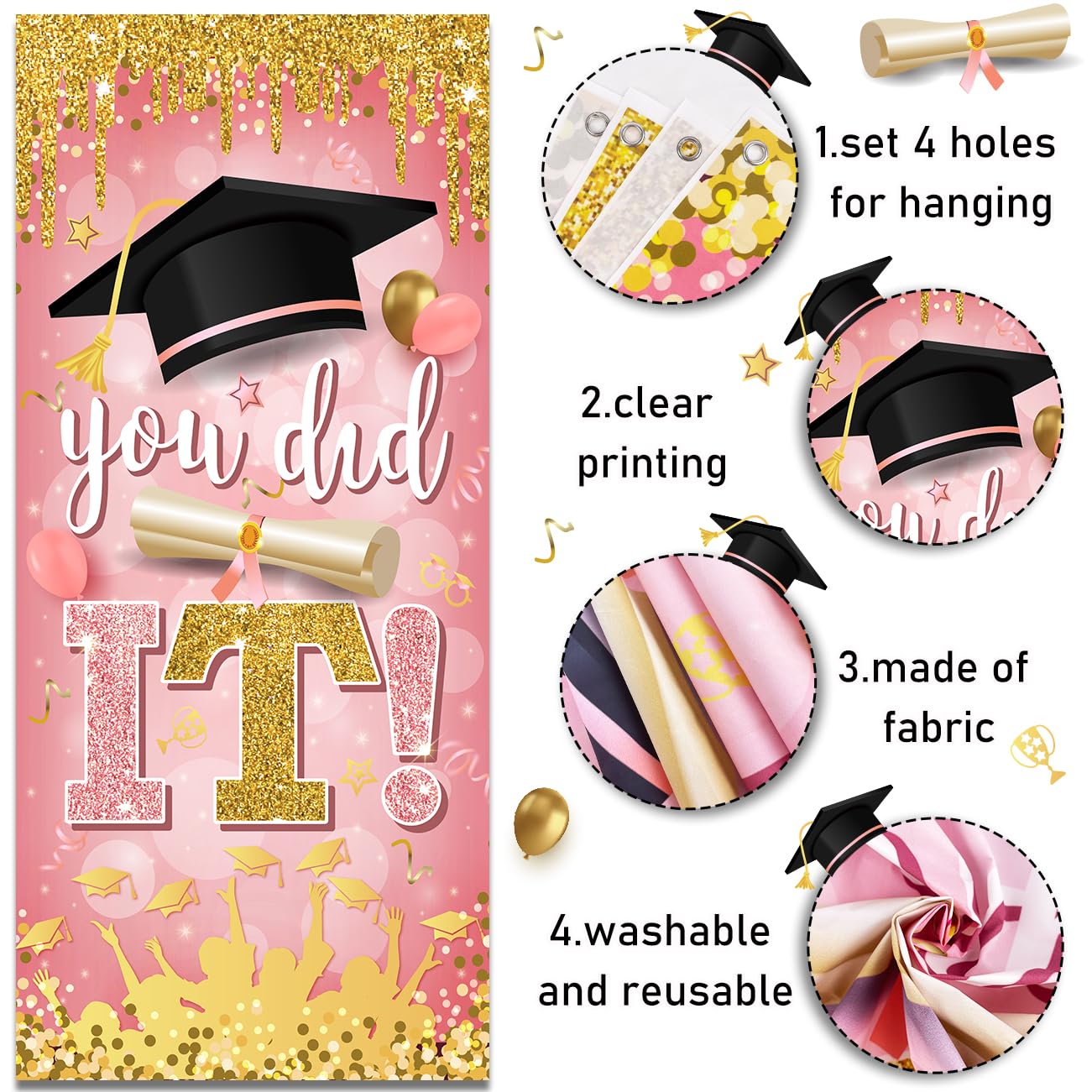 Graduation Decorations Class of 2026 Purple and Gold Congrats Grad Banner and You Did It Door Cover for High School College Graduation Party Supplies(Purple) BST326H