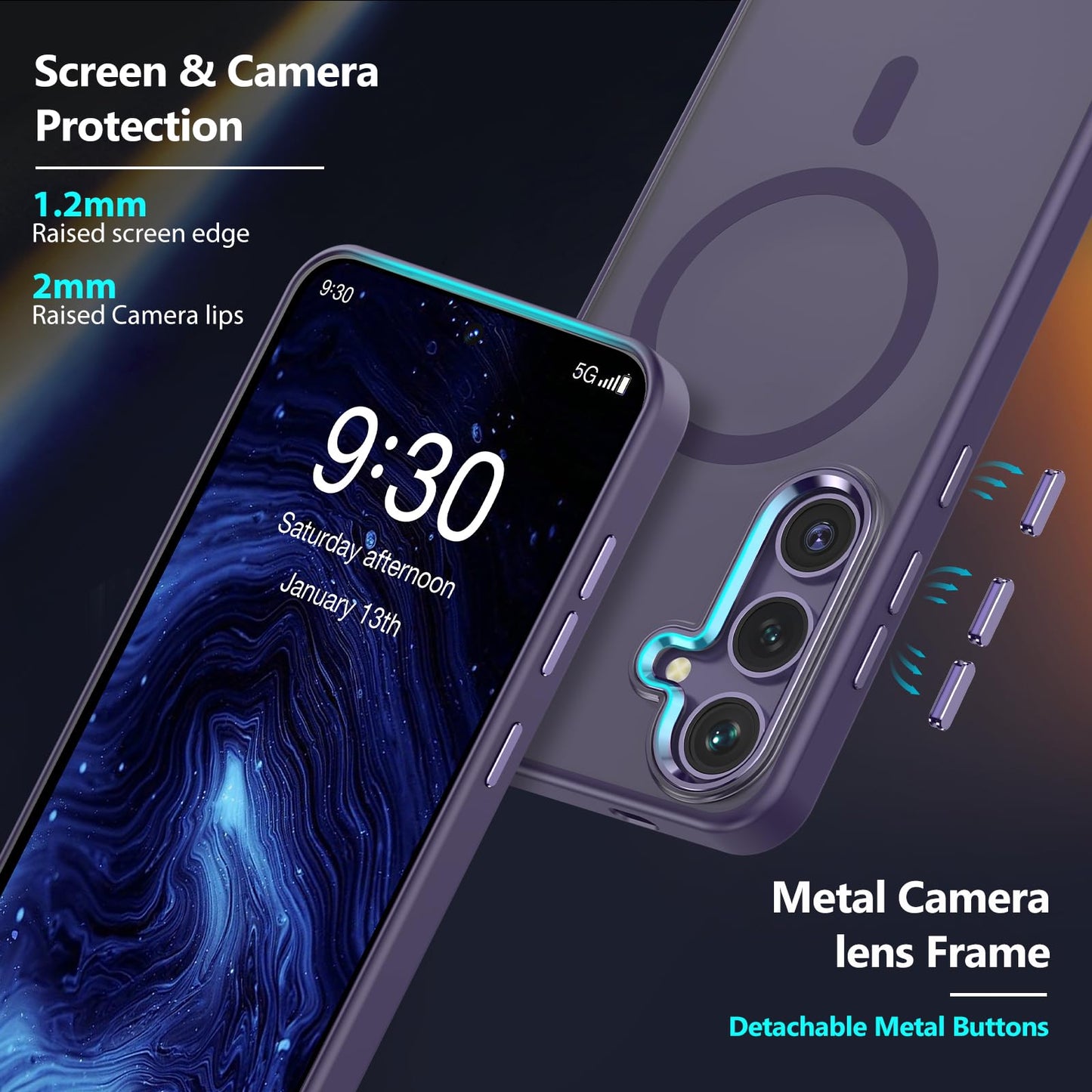MATEPROX Magnetic Design for Samsung Galaxy S24 Plus Case, Stylish Slim an-ti Yellow Translucent Matte Shockproof Protective Cover for S 24+ 6.7'' 2024-Titanium Gray WN420