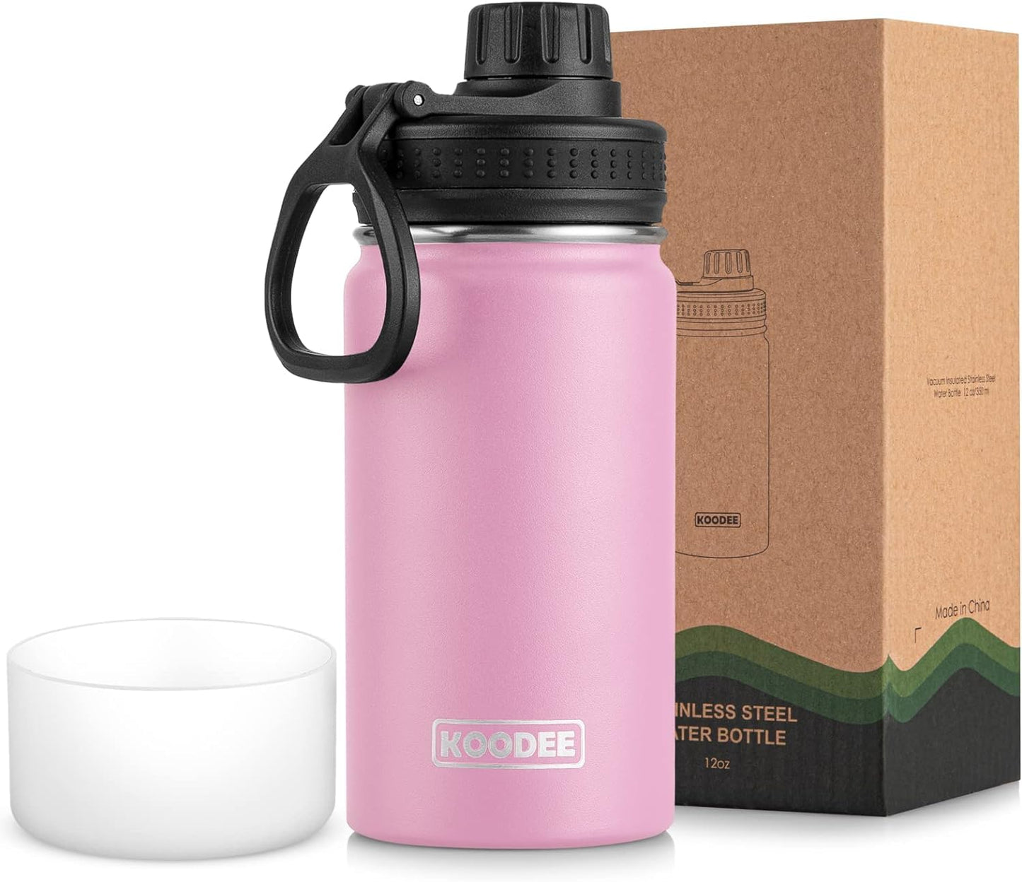 koodee Water Bottle-12 oz Stainless Steel Double Wall Vacuum Insulated Water Bottle for School-Wide Mouth Flask with Straw Lid (Teal) BST220
