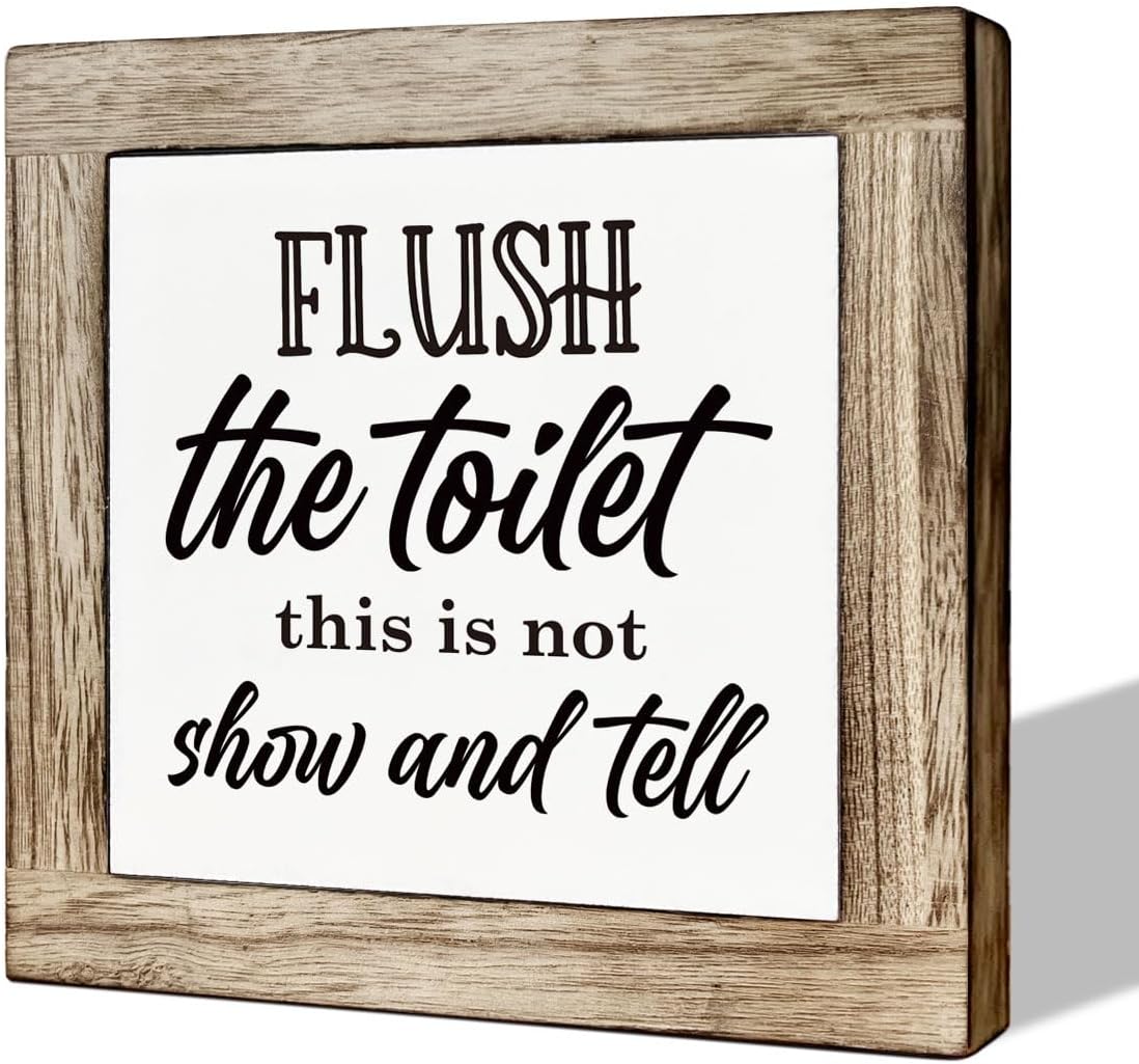 Bathroom Decor, Funny Bathroom Decor, Flush the Toilet This is Not Show and Tell, Wooden Box Signs for Home Decor, Bathroom Decor Tabletop, Kids Bathroom Rules Sign Decor, Bathroom Box Sign B6-71 BST202