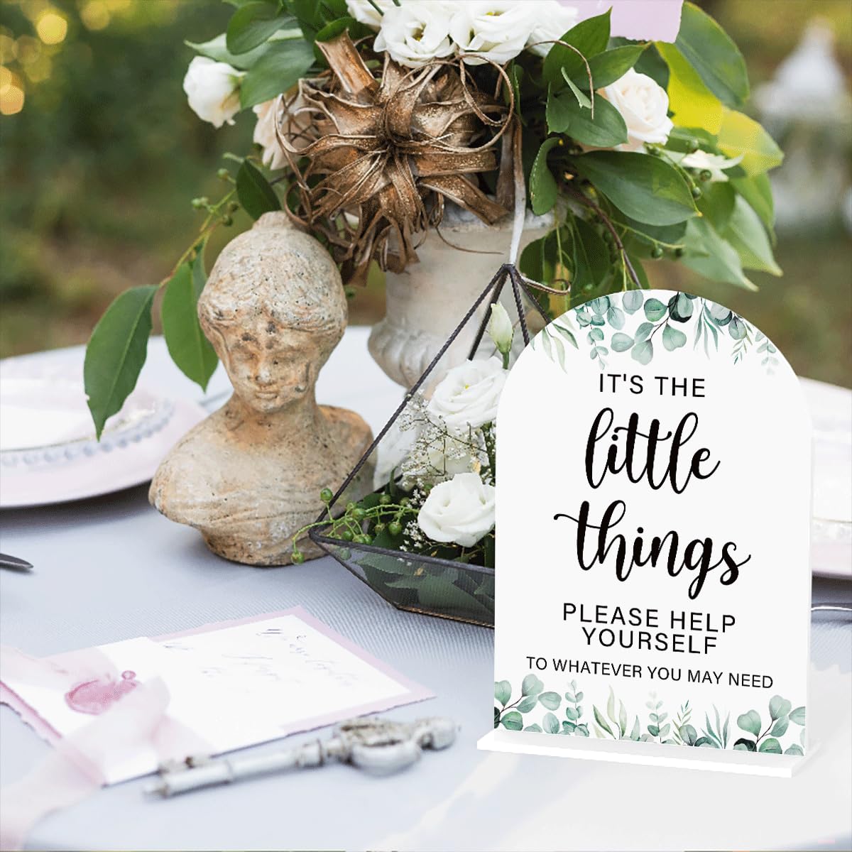 Acrylic Wedding Sign Bubble Send Off Signs for Ceremony Modern Calligraphy Arch Acrylic Table Top Signs for Wedding Reception and Event Party Table Decor (White Eucalyptus Leaves) BST326L