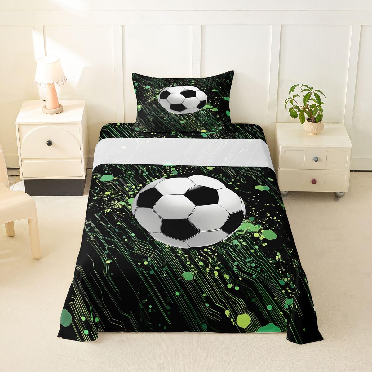 Erosebridal Gridiron Sheet Set Sports Ball Game Sheets Twin for Boys Girls Rugby Competition Game Bed Sheets Set, Football Themed Bedding Set with 1 Pillowcase BST326H