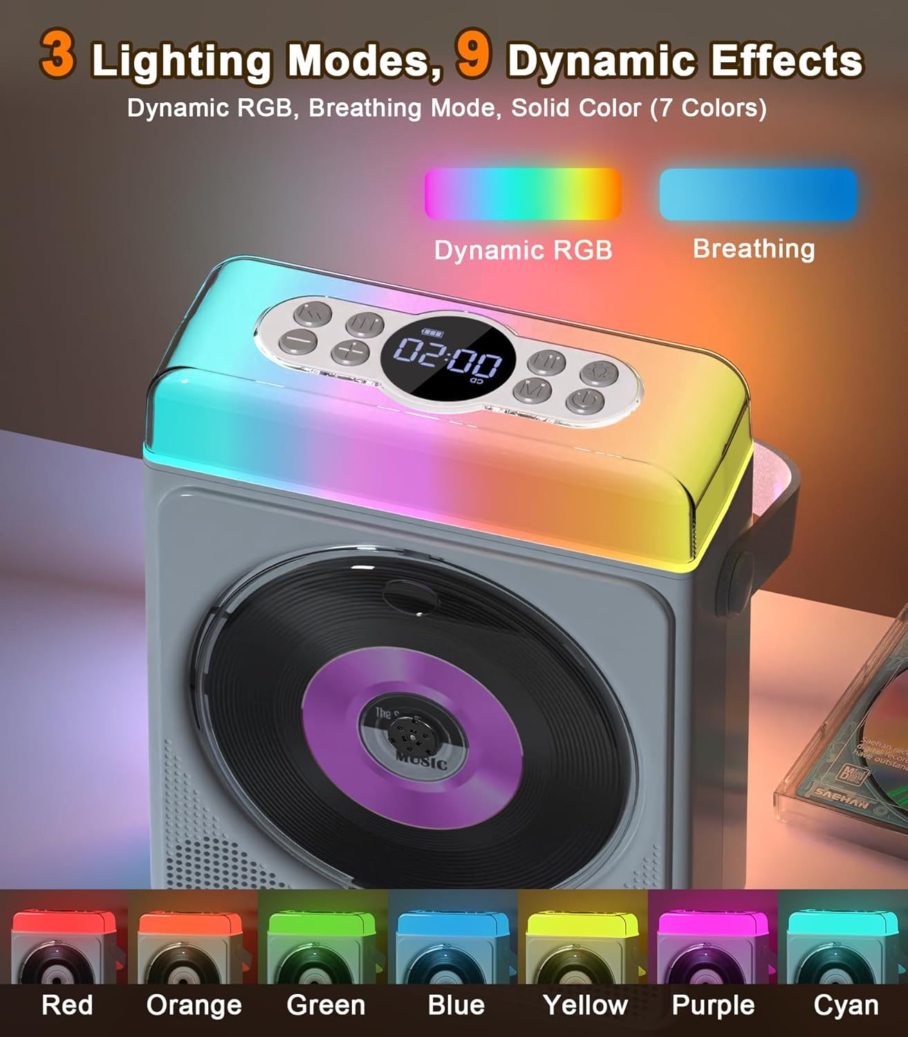 Portable CD Player with Bluetooth &amp; RGB Lights 36