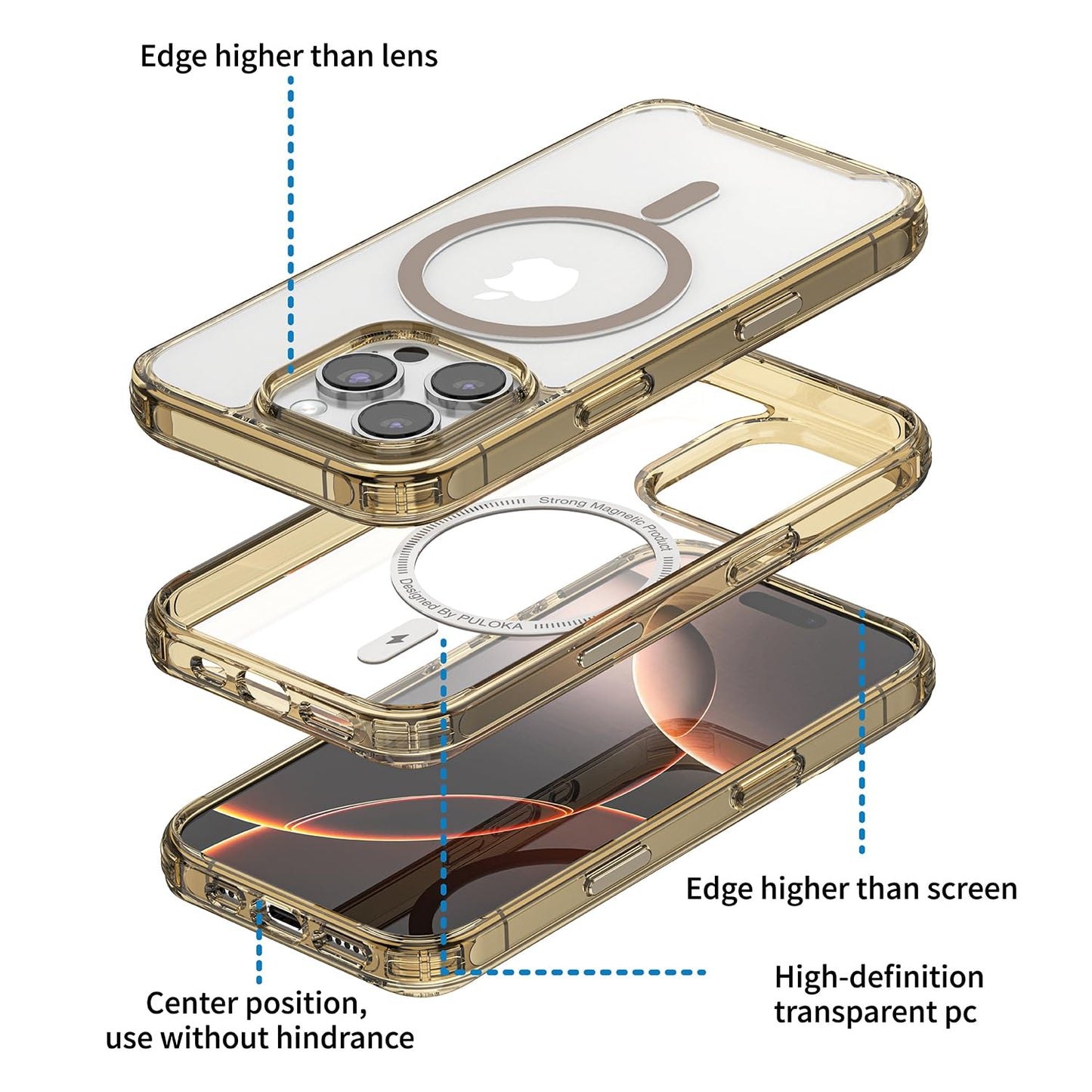 PULOKA for iPhone 14 Pro Transparent Case, Compatible with MagSafe, Clear Protector Slim Cover, Magnetic Phone Case for iPhone 14 Pro 6.1 inch Balck WN420
