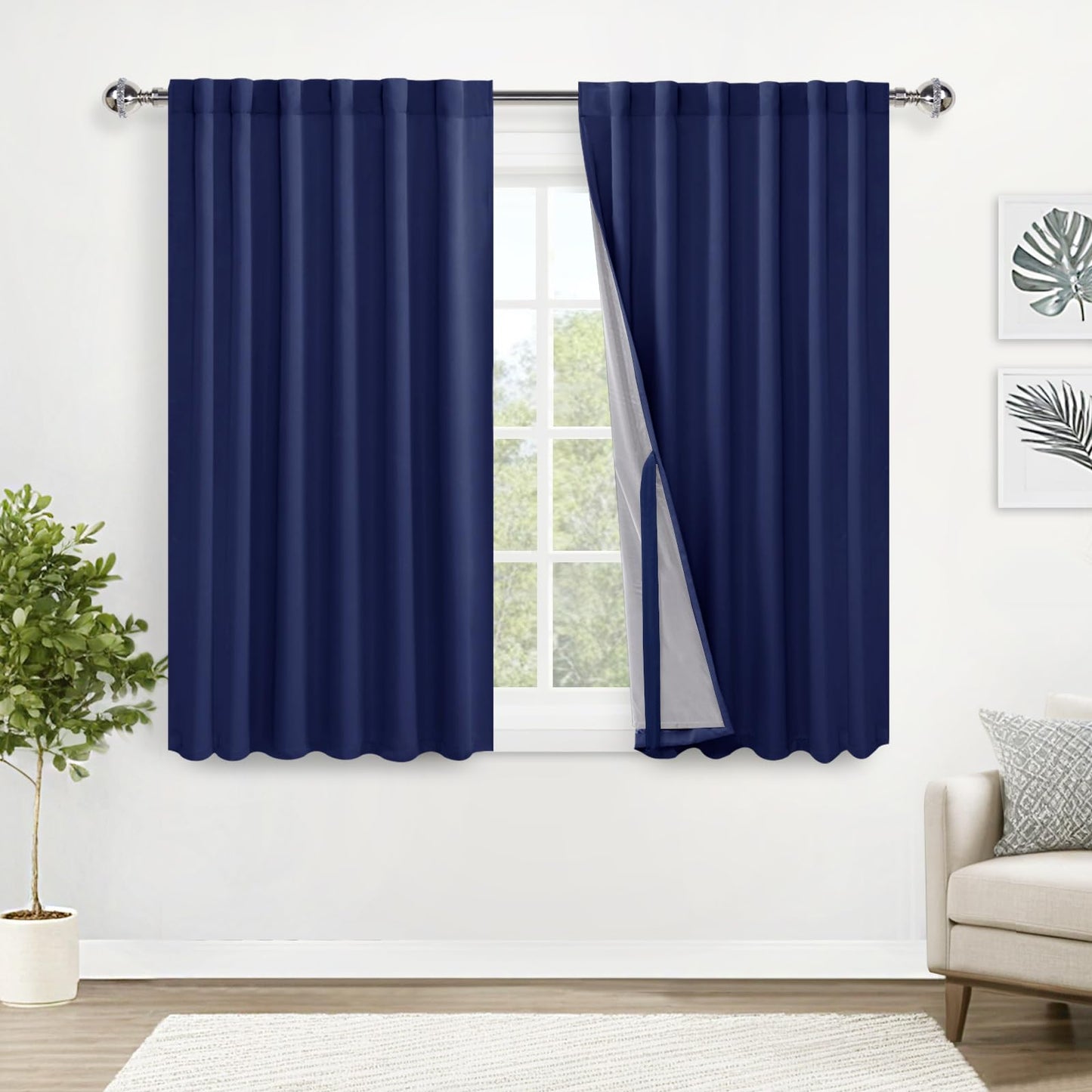 XWZO White Blackout Curtains with Tiebacks - Rod Pocket & Back Tab Heat and Full Light Blocking Window Panels for Bedroom/Nursery, 84 Inches Long Thermal Insulated Draperies, W42 x L84, Set of 2 BST326H