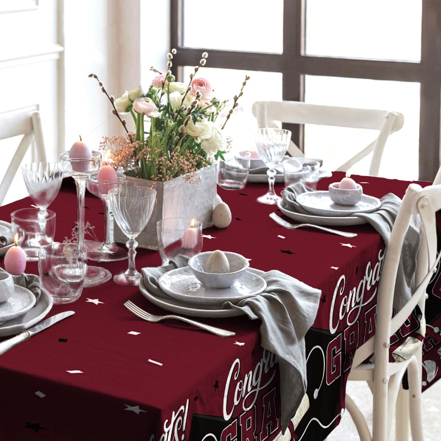 Gatherfun Graduation Decorations 2026 Kit - 2 Pcs Red Gongrats Grad Tablecover for Party Decorations，Graduation Plastic Table Covers 54"x108" BST326L